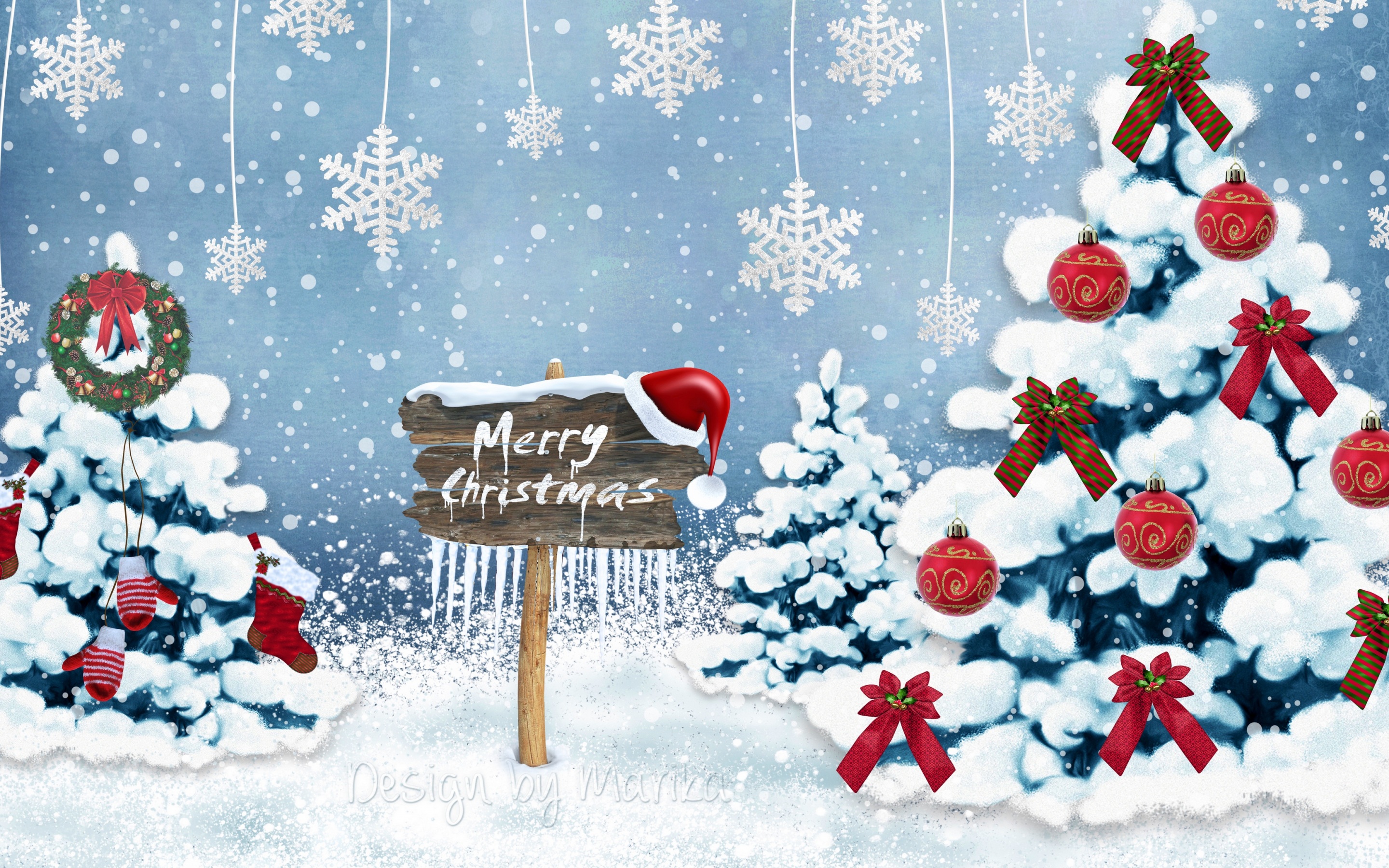 Wallpaper 4k new year, christmas, card, christmas trees, snowflakes, ornaments 4k Wallpaper