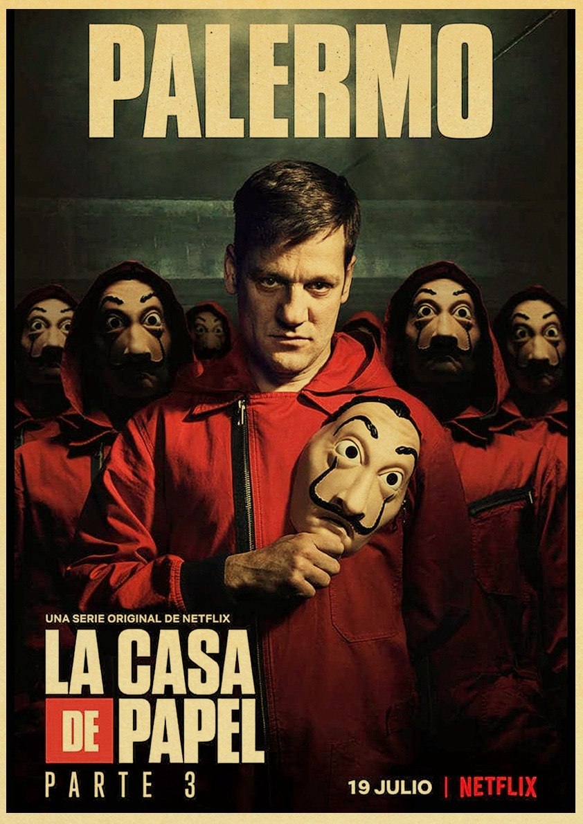 Spain TV SHOWS Money Heist Season 3 Retro Kraft Paper Poster Printed for Bedroom/ Bar Vintage Decorative Wall Papaer. Painting & Calligraphy