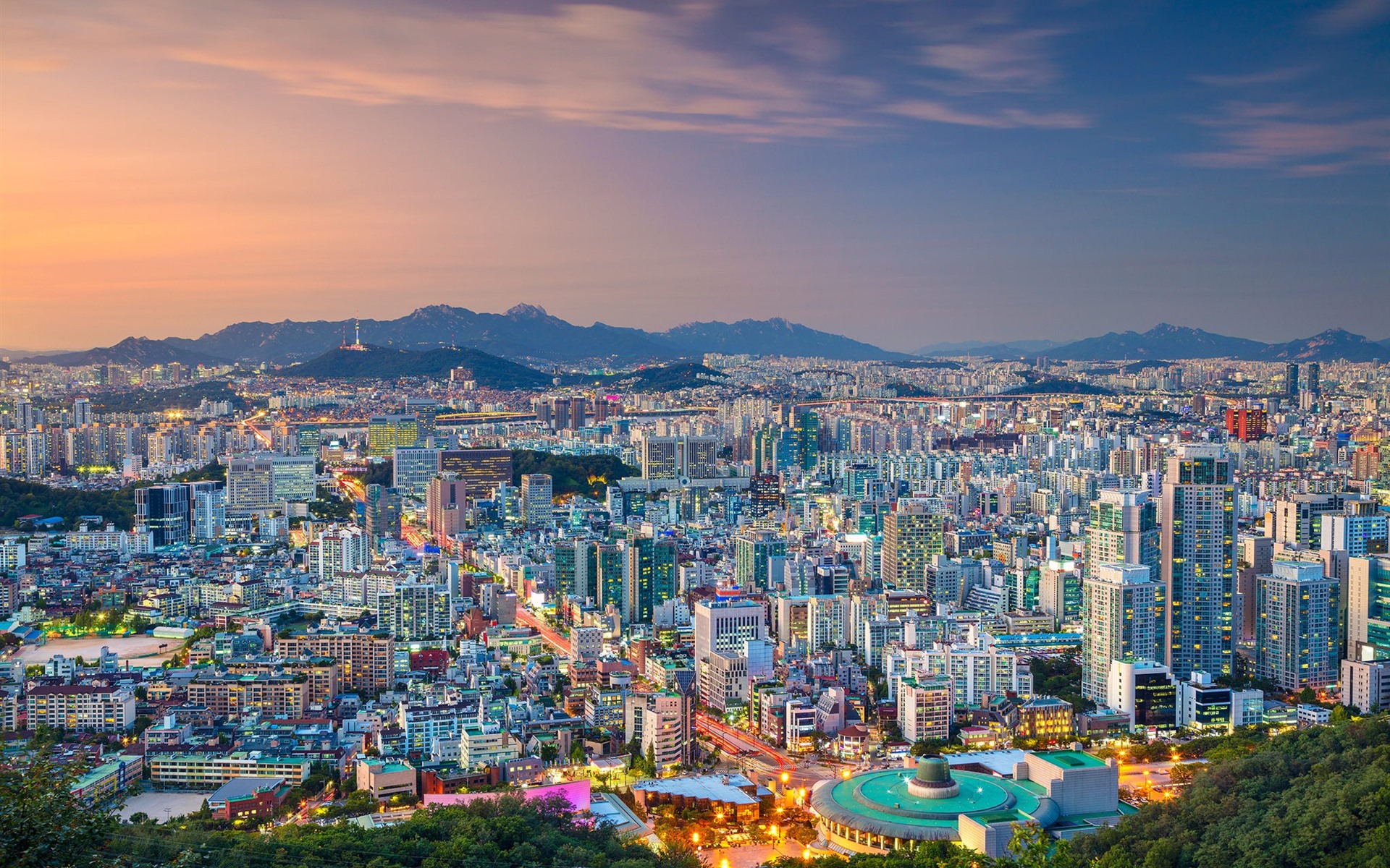 Wallpaper South Korea, Seoul, city view, dusk, lights 1920x1200 HD Picture, Image