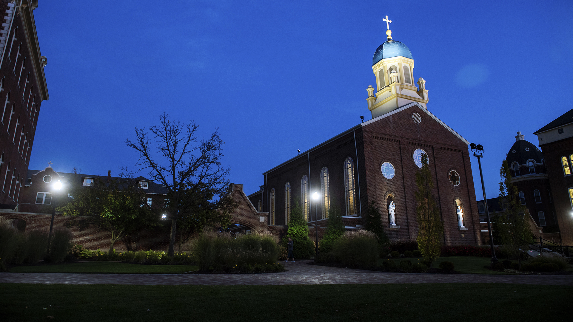 Background Image: Immaculate Conception Chapel at Dusk by University of Dayton