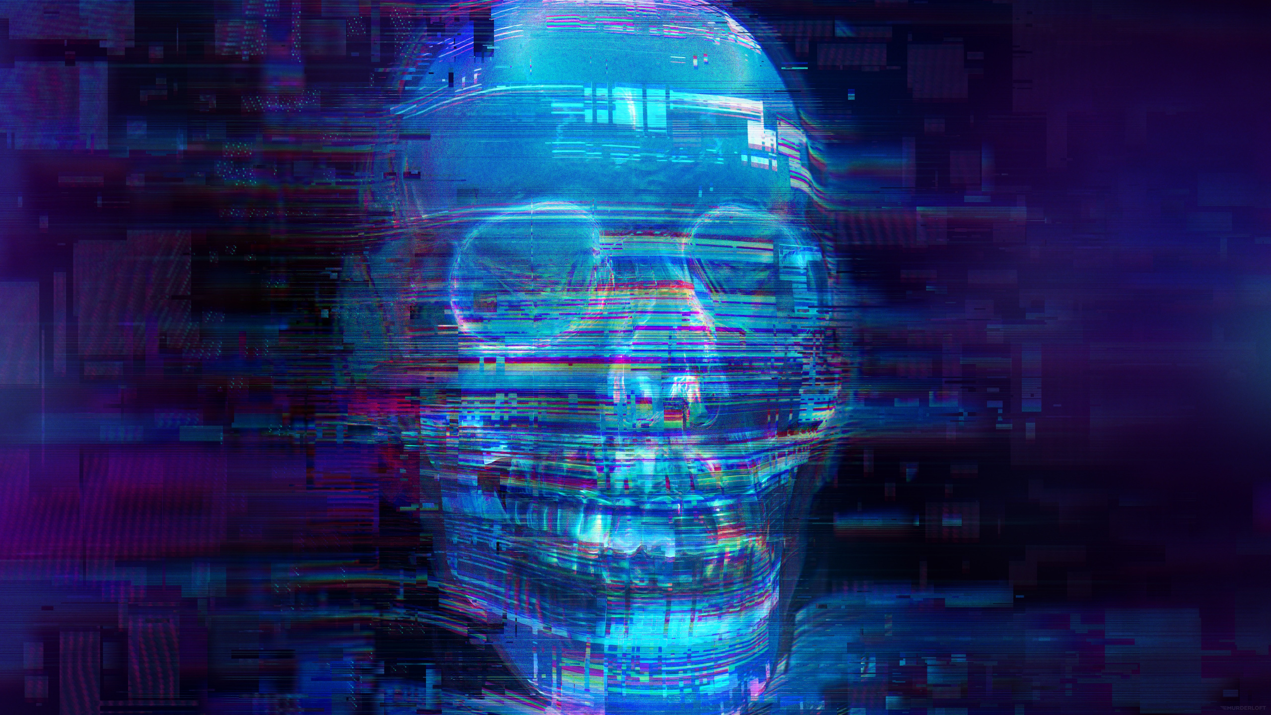 Download Skull, fear, glitch art, neon blue wallpaper, 2560x Dual Wide, Widescreen 16: Widescreen