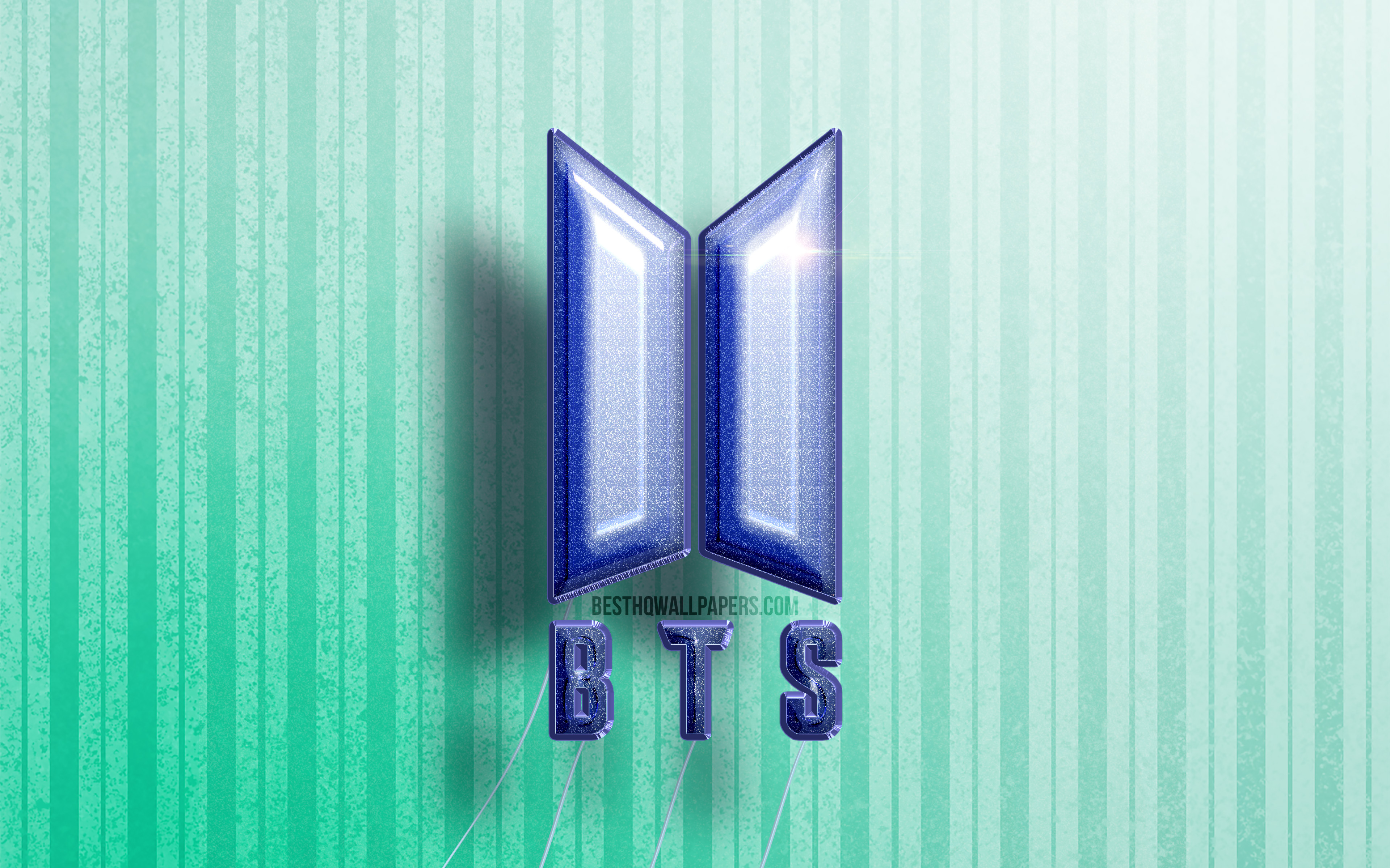 Download wallpaper 4k, BTS 3D logo, Bangtan Boys, blue realistic balloons, music stars, BTS logo, Bangtan Boys logo, blue wooden background, BTS for desktop with resolution 3840x2400. High Quality HD picture wallpaper