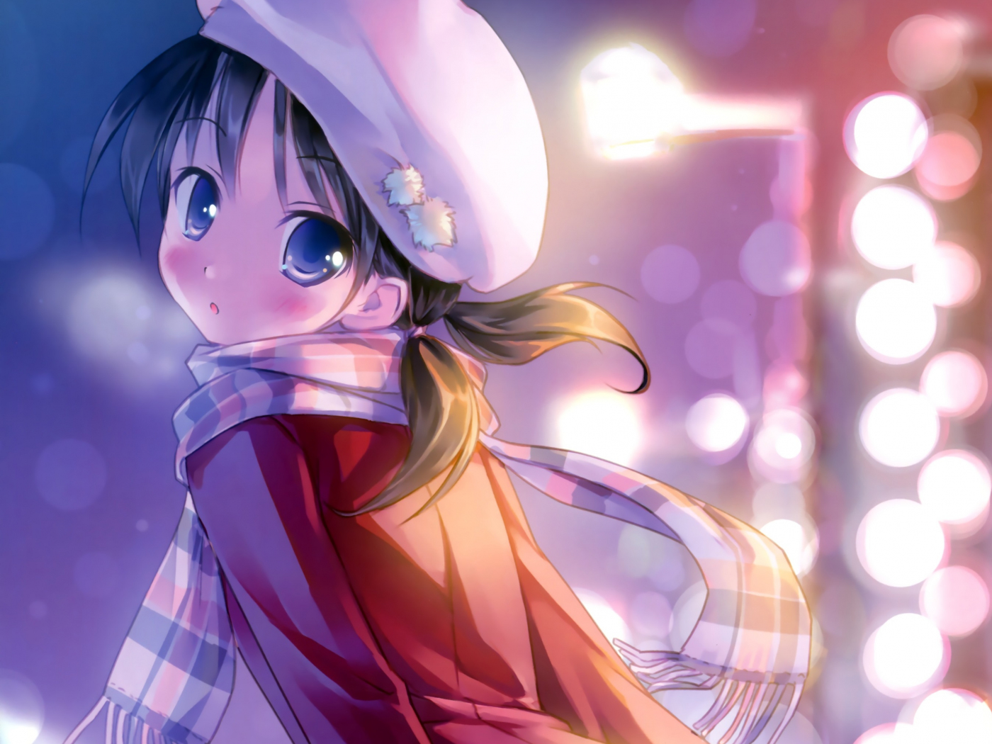 Desktop Wallpaper Scarf, Cute, Anime Girl, Bokeh, Original, HD Image, Picture, Background, Cfqexs