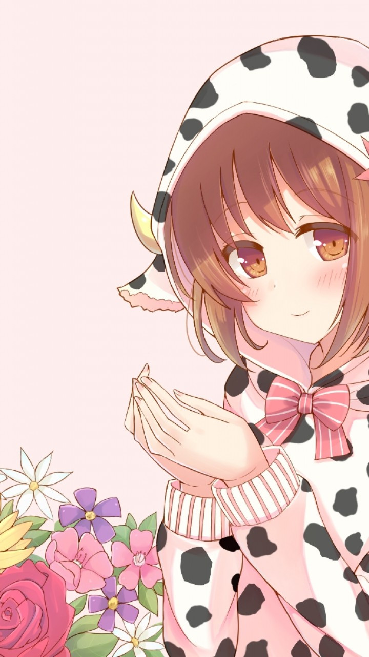 Download 720x1280 Anime Girl, Hoodie, Brown Hair, Cute, Flowers Wallpaper for Galaxy S3, Galaxy Note II, Galaxy Nexus, Alcatel One Touch Idol Ultra