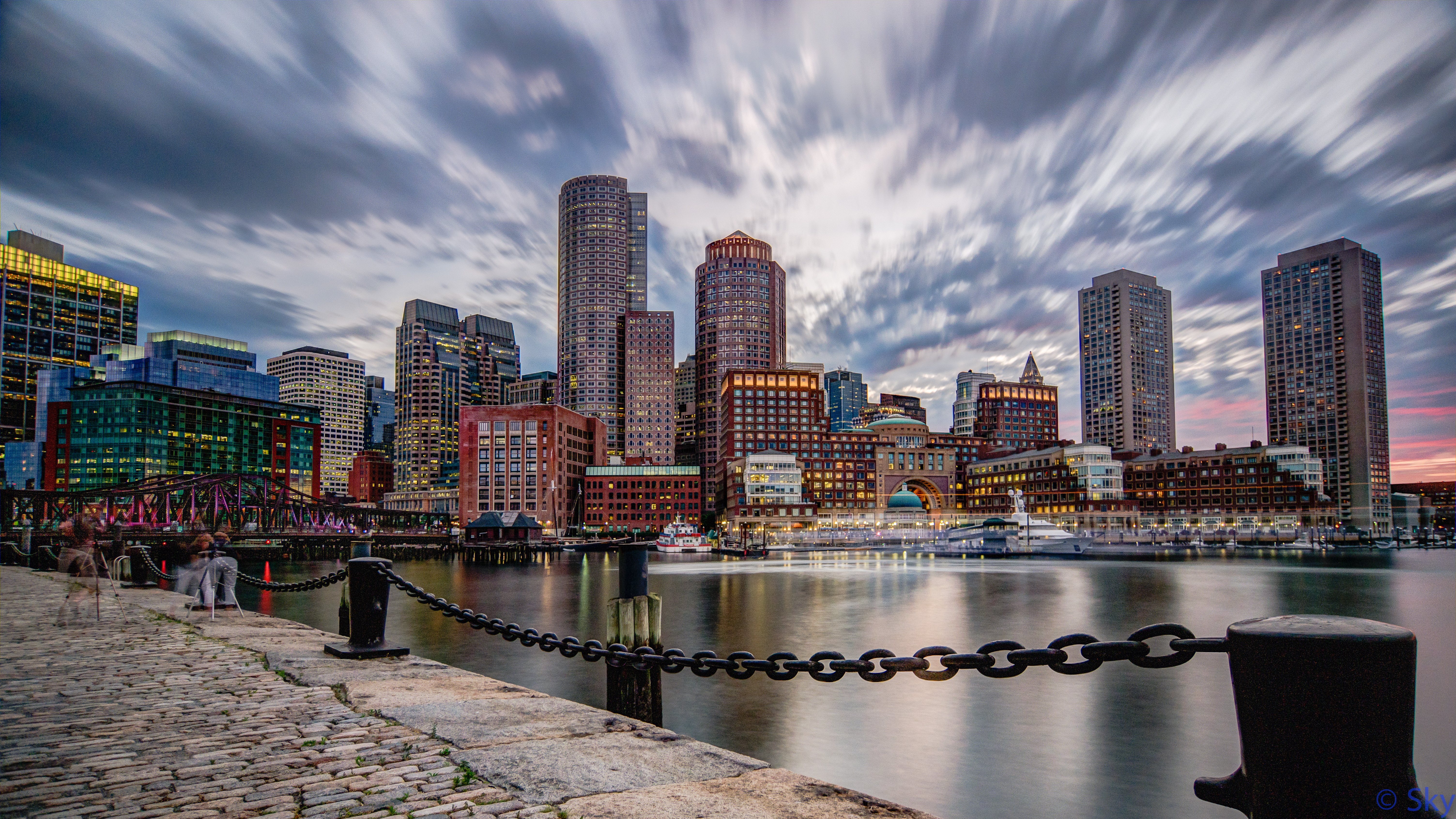 Wallpaper, longexposure, sunset, Boston, skyline, clouds, harbor, ship, waterfront, chain, streaking, samadams, seaport, fanpier, barkingcrab, nakedlobsterroll 6014x3383