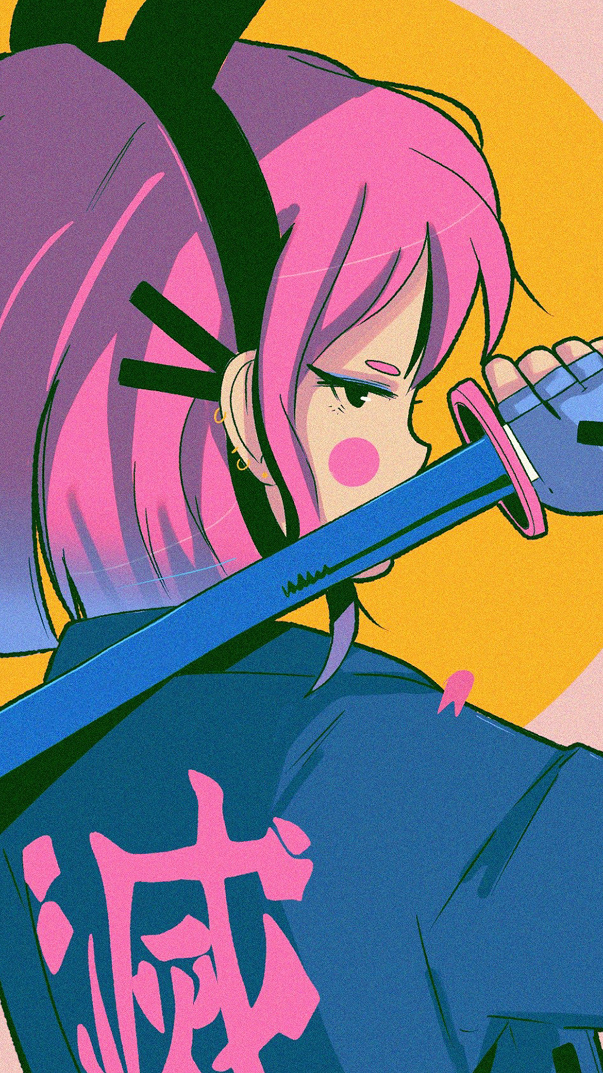 Art Japan Girl Illust Sword Pink Wallpaper