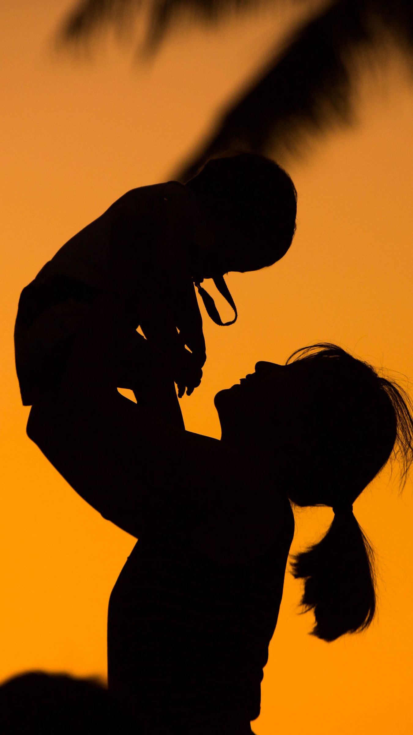 Download wallpaper 1350x2400 silhouettes, mother, child, sunset iphone 8+/7+/6s+/for parallax HD background
