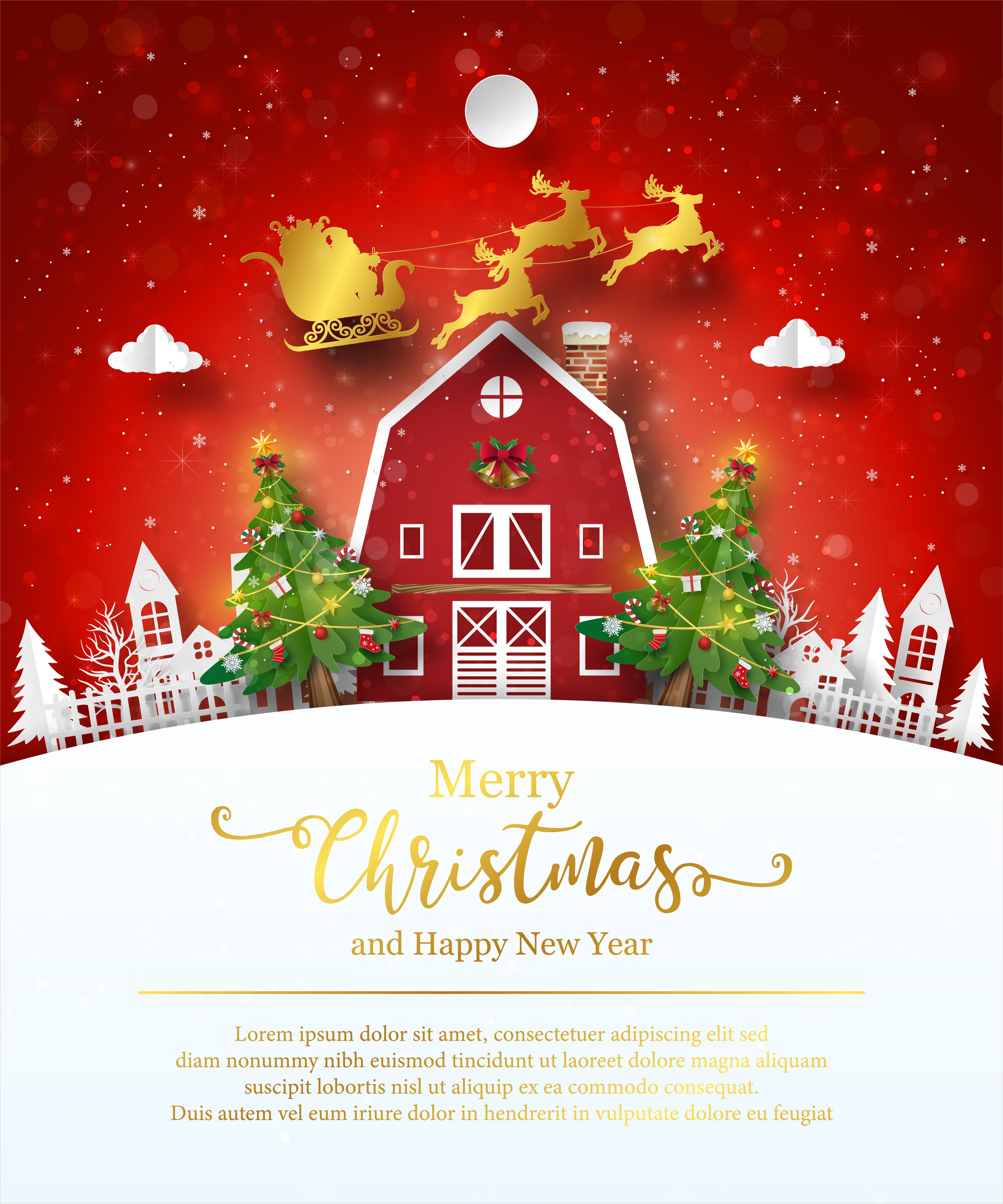 Christmas poster with cute barn