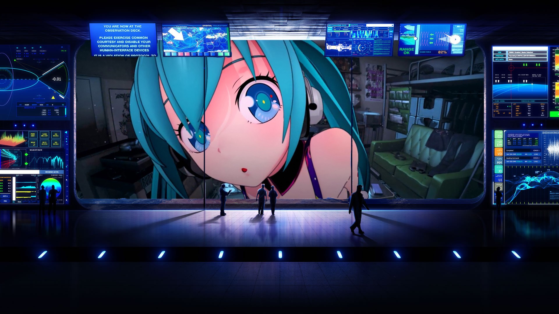 Wallpaper, anime girls, space, Vocaloid, Hatsune Miku, technology, machine, screenshot, gadget, computer wallpaper, display device 1920x1080