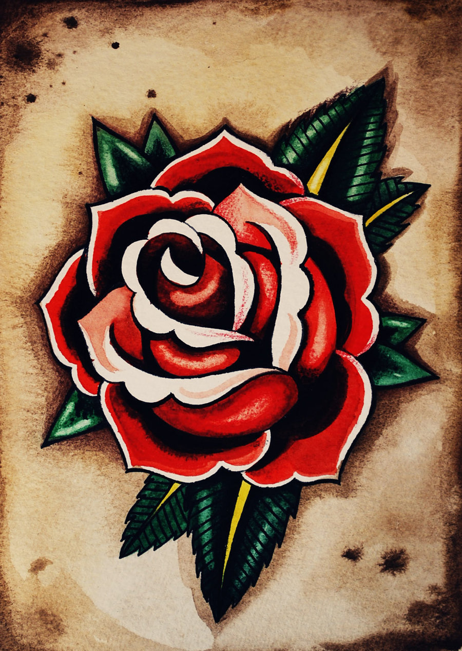 Traditional Rose Tattoo Painting Rose Old School