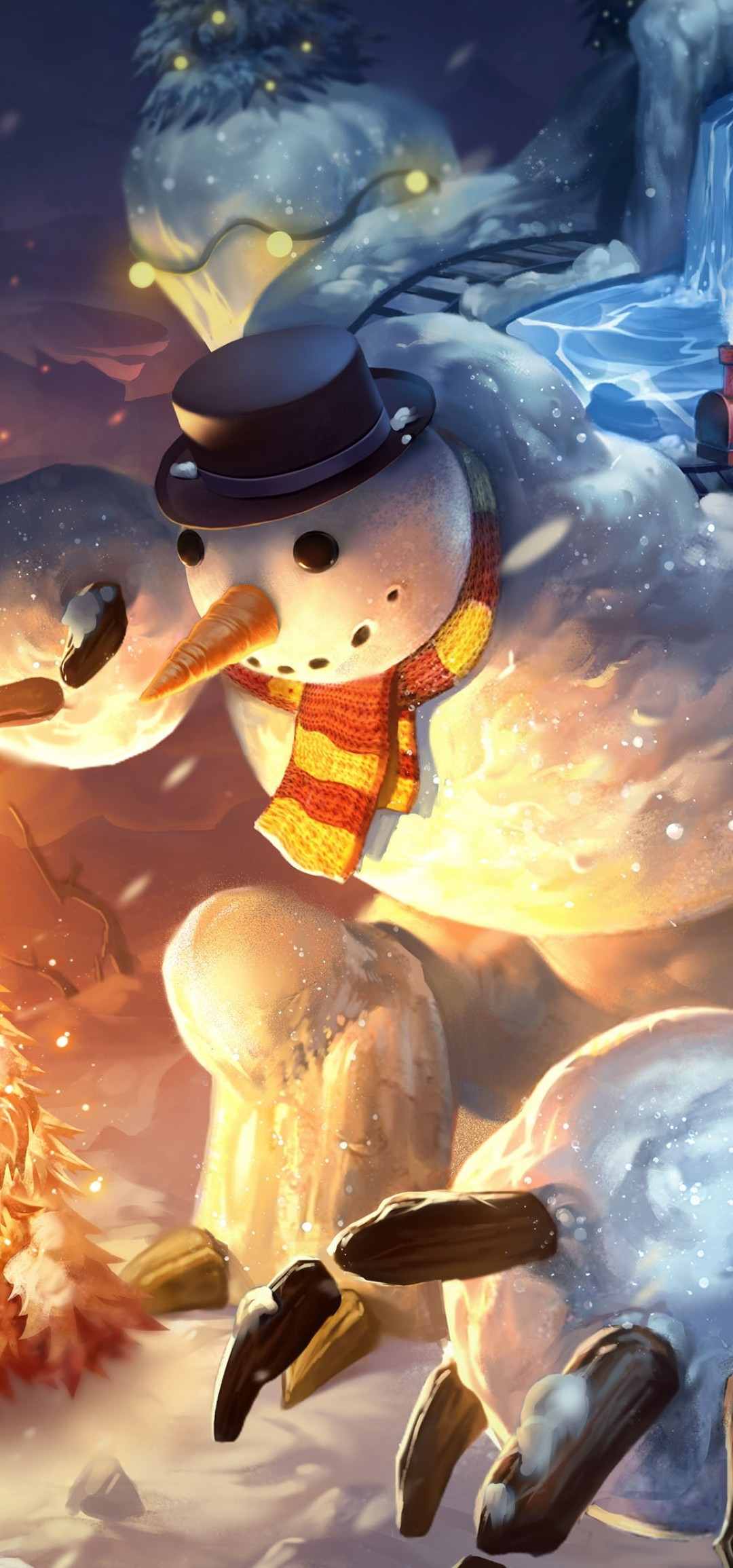 Download 1080x2310 Smite, Landscape, Concept Art, Christmas, Snowman Wallpaper for Honor View 20