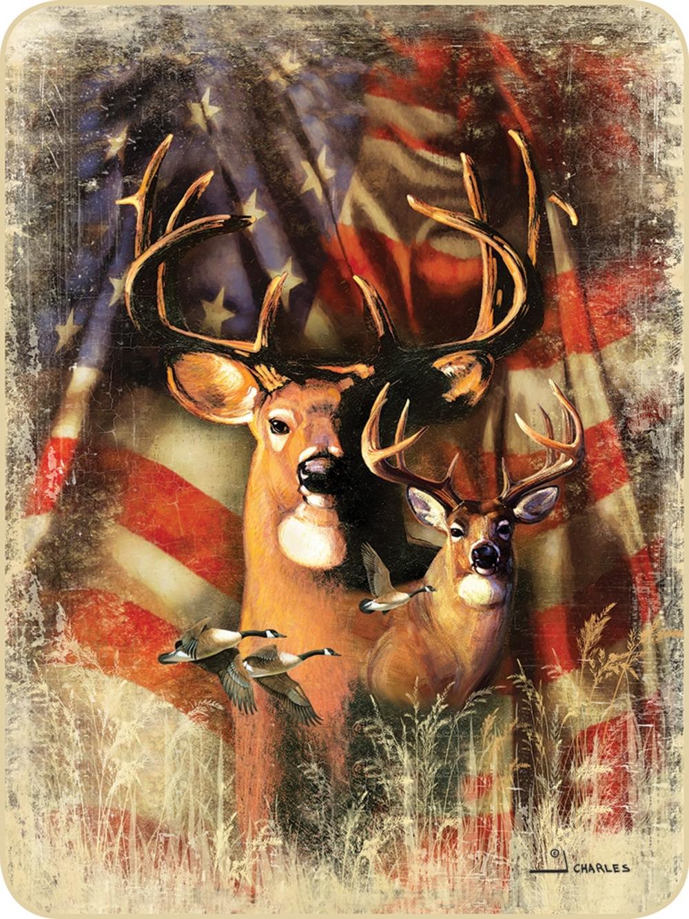 Regal Comfort Plush Patriotic Buck & Doe Deer Throw Blanket, Cashmere Fleece