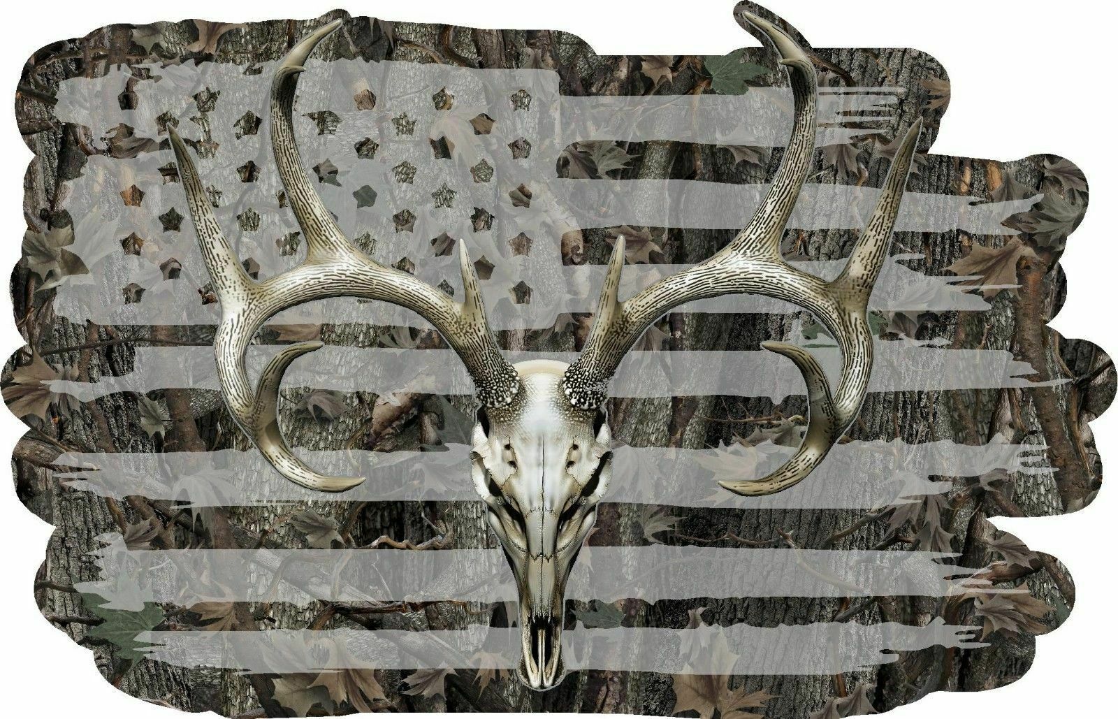 American Flag Camouflage Whitetail Buck Skull Hunting Deer Decal