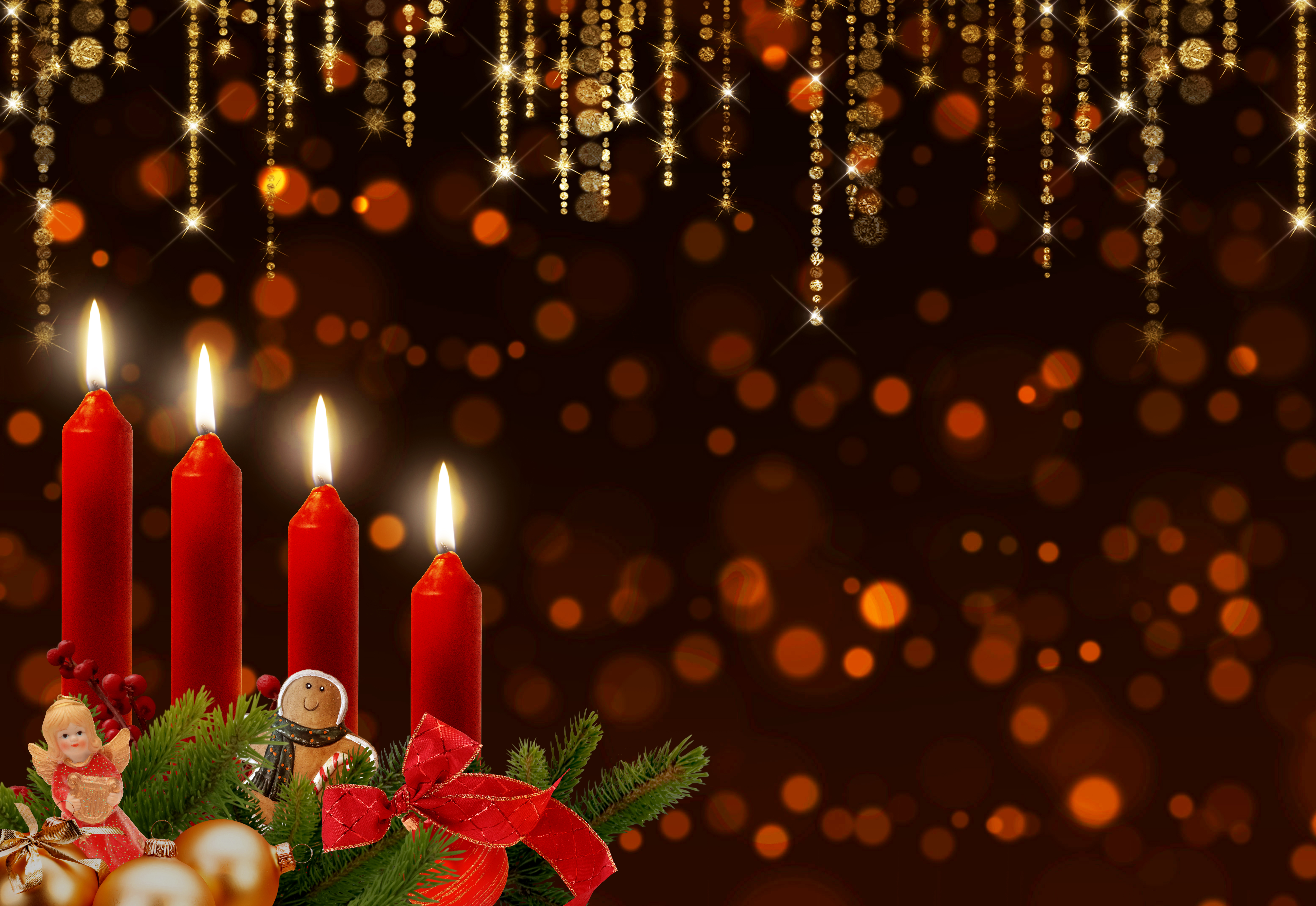 Free Image, advent, candles, wreath, bokeh, glitter, glow, holiday, candlelight, 4advent, decorative, background, greeting, copy space, christmas decoration, lighting, christmas lights, tradition, event, fete, night, decor, computer wallpaper