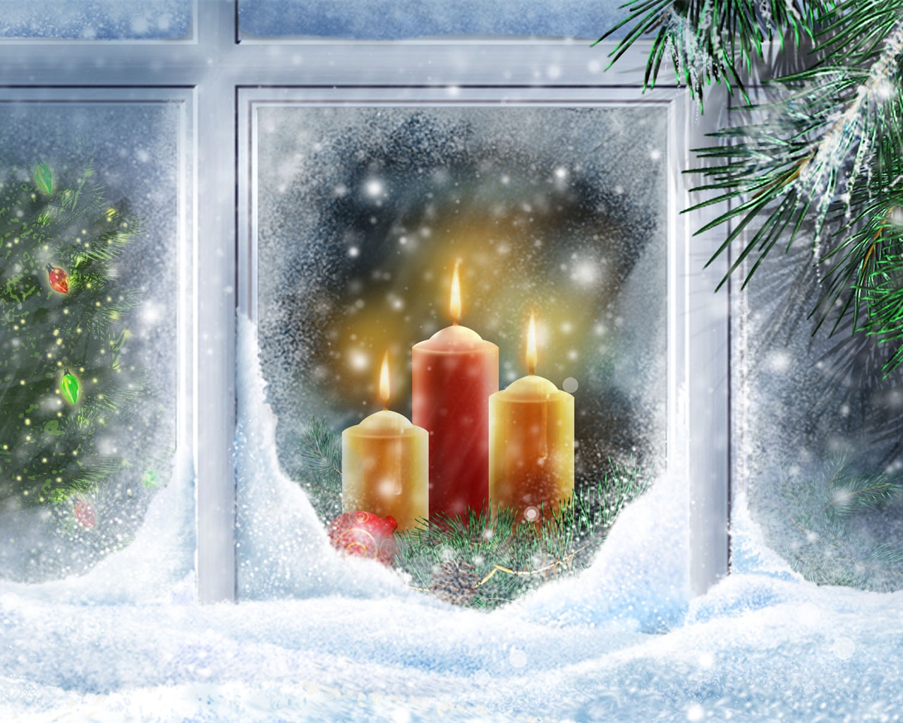Wallpaper Warm candlelight Christmas snow 1920x1200 HD Picture, Image