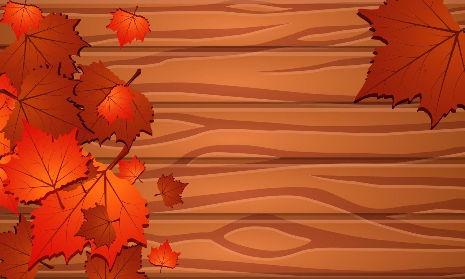 Autumn background wallpaper with maple leaves and wood board
