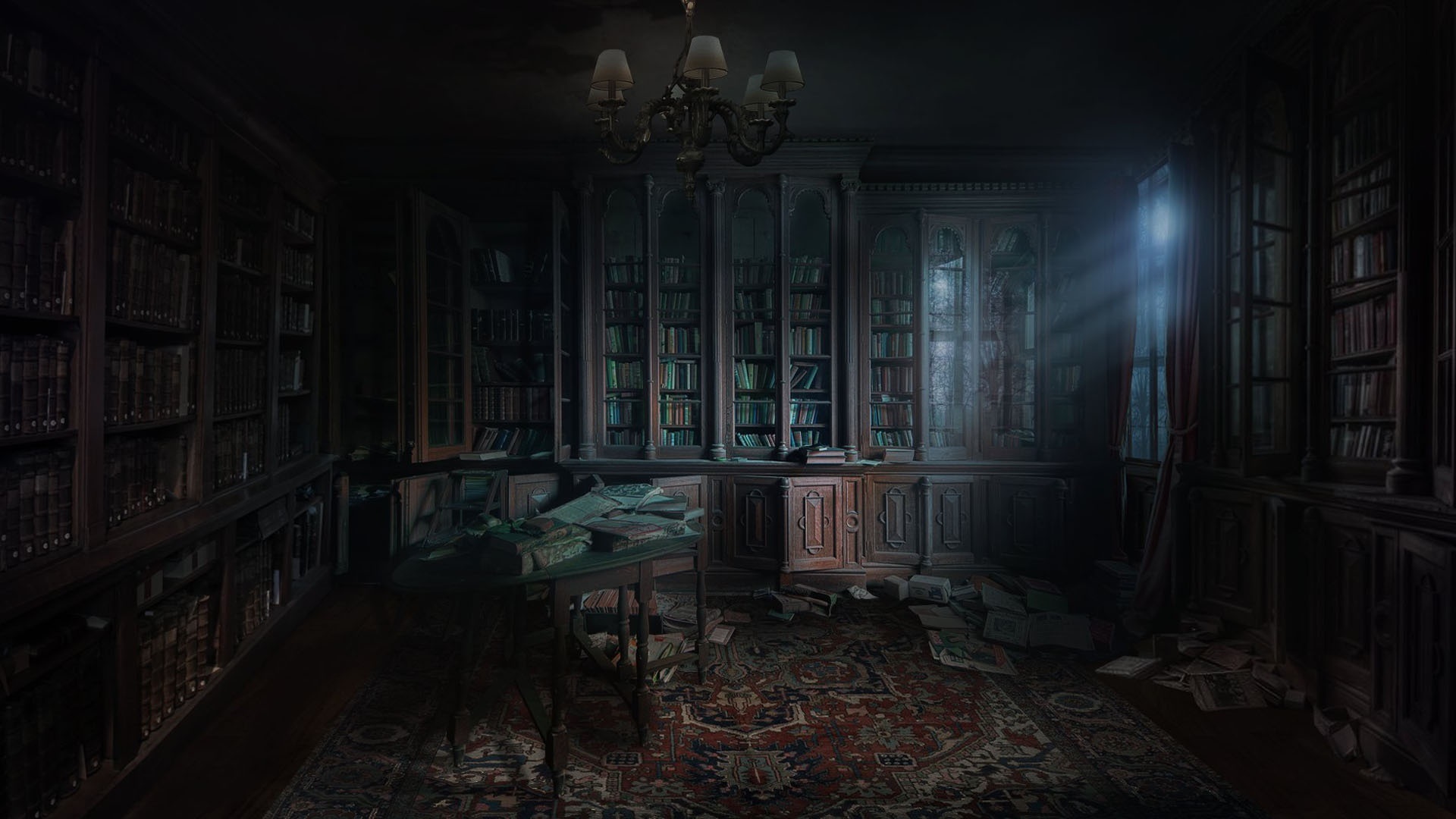 Wallpaper Library, books, window, light, darkness 1920x1080 Full HD 2K Picture, Image