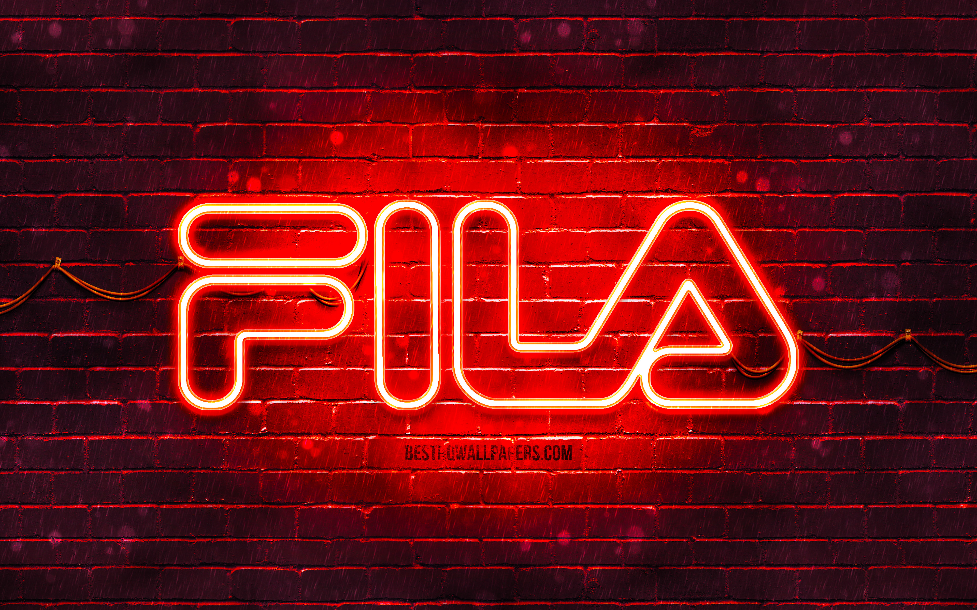 Download wallpaper Fila red logo, 4k, red brickwall, Fila logo, brands, Fila neon logo, Fila for desktop with resolution 3840x2400. High Quality HD picture wallpaper