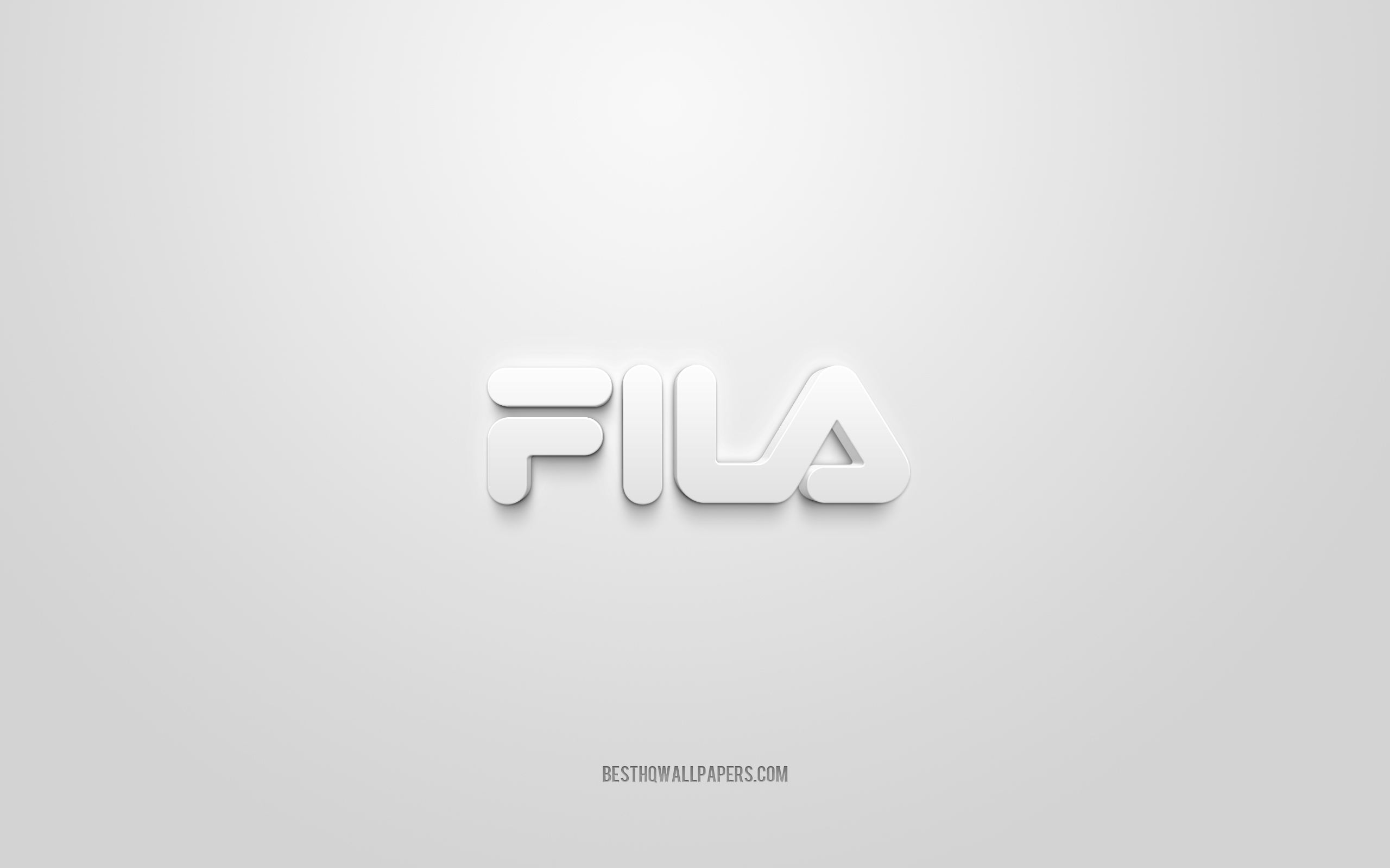 Download wallpaper Fila logo, white background, Fila 3D logo, 3D art, Fila, brands logo, white 3D Fila logo for desktop with resolution 2560x1600. High Quality HD picture wallpaper