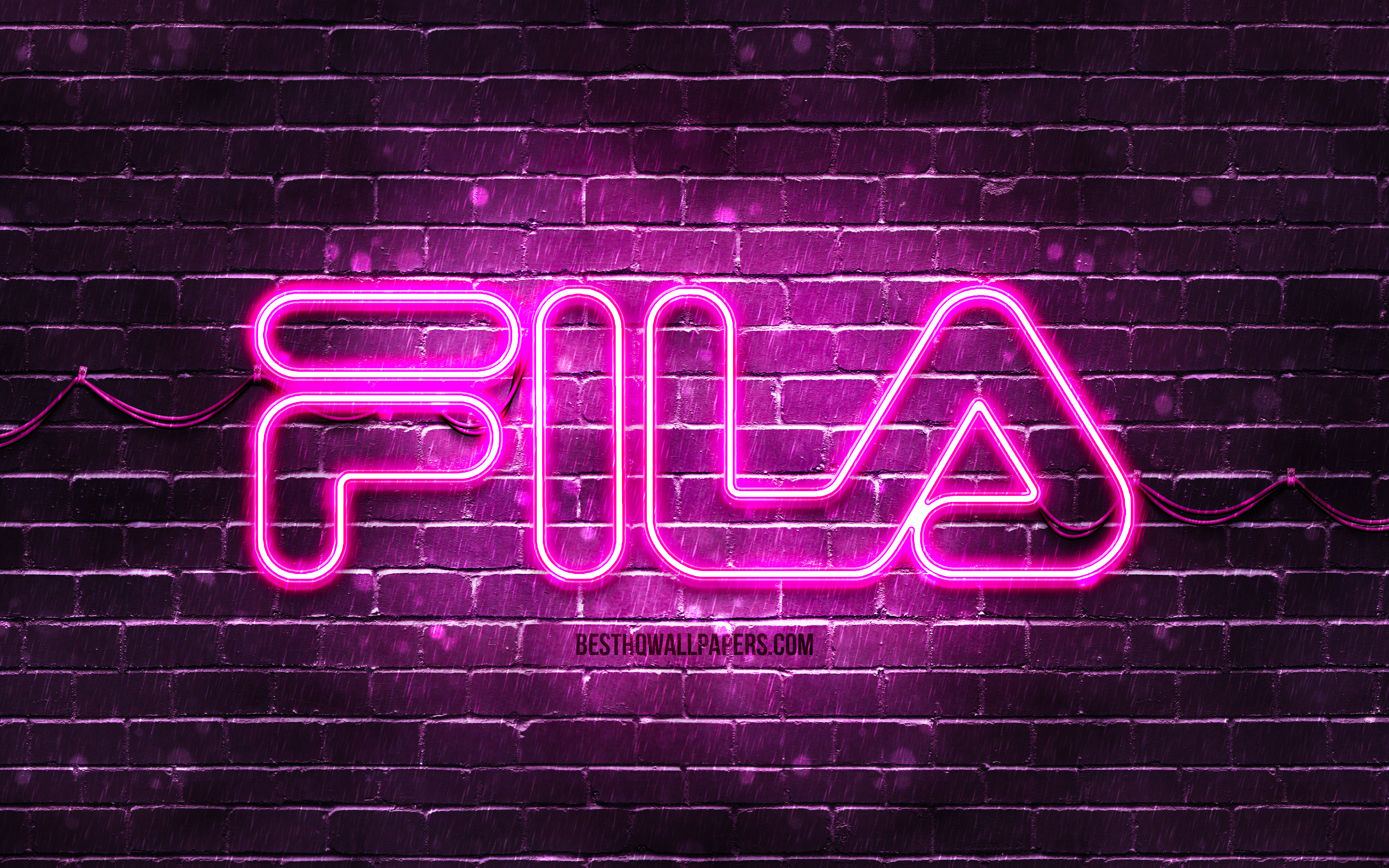 Download wallpaper Fila purple logo, 4k, purple brickwall, Fila logo, brands, Fila neon logo, Fila for desktop with resolution 3840x2400. High Quality HD picture wallpaper