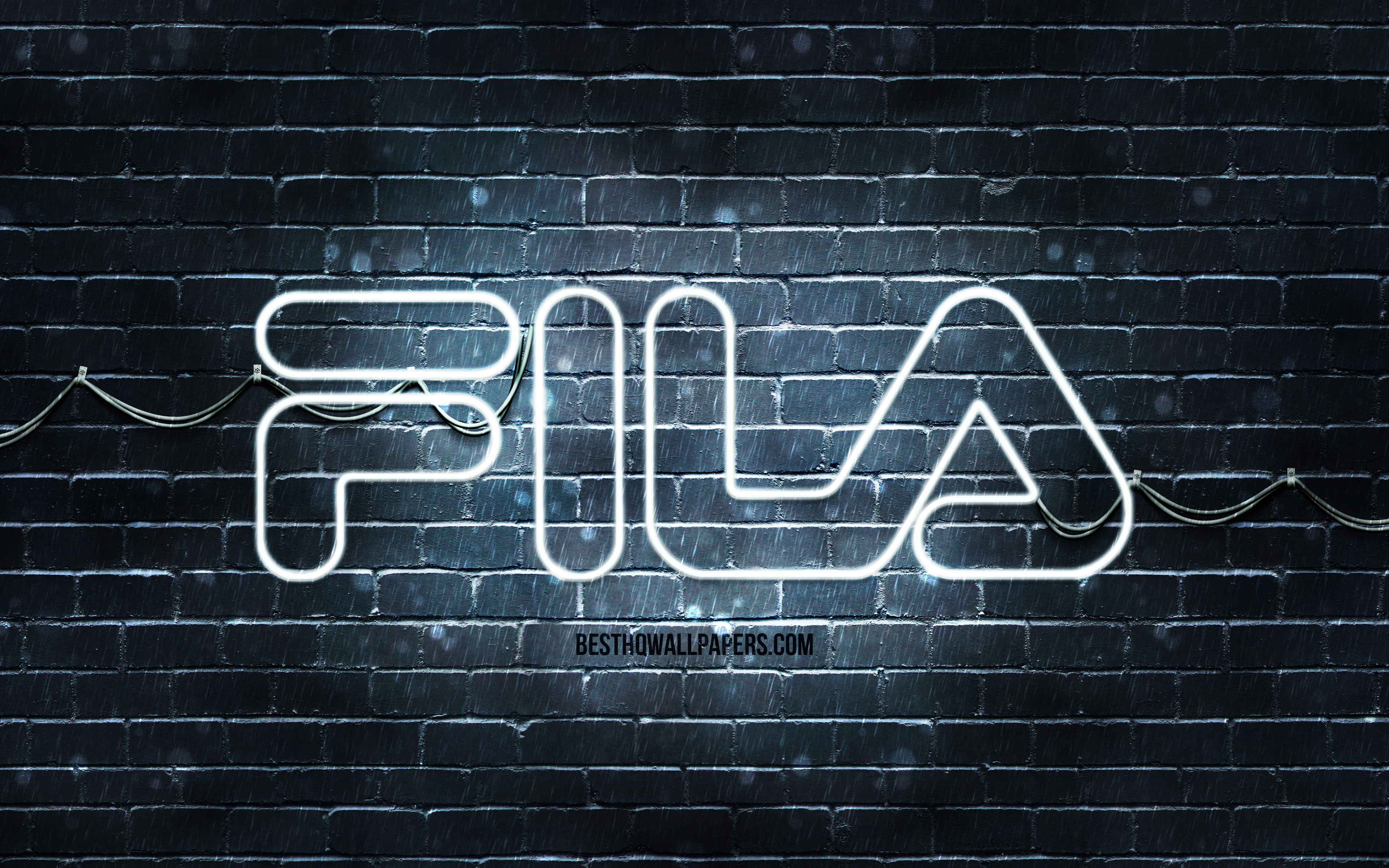 Download wallpaper Fila white logo, 4k, white brickwall, Fila logo, brands, Fila neon logo, Fila for desktop with resolution 3840x2400. High Quality HD picture wallpaper