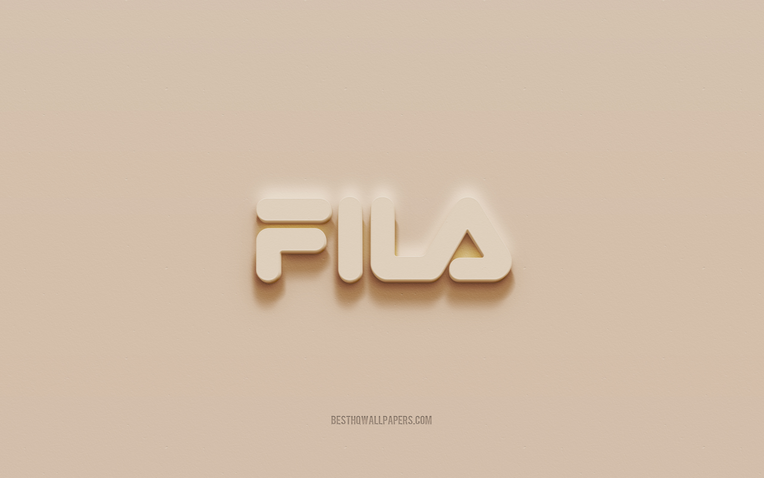 Download wallpaper Fila logo, brown plaster background, Fila 3D logo, brands, Fila emblem, 3D art, Fila for desktop with resolution 2560x1600. High Quality HD picture wallpaper