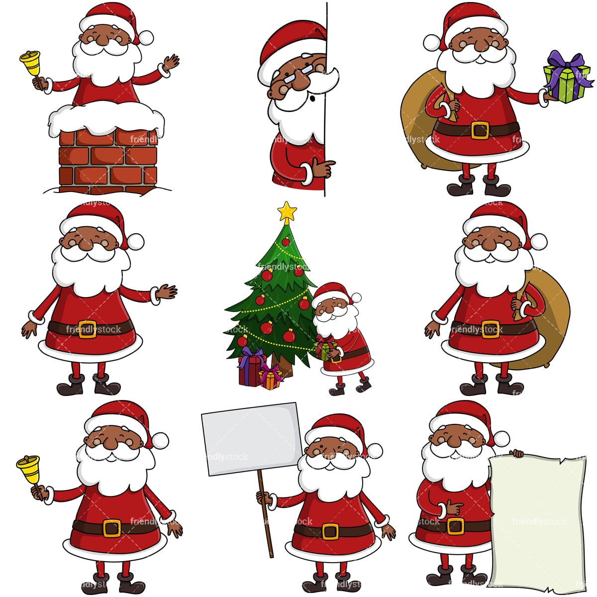 Black Santa Claus Clipart Bundle Clipart Vector Collection