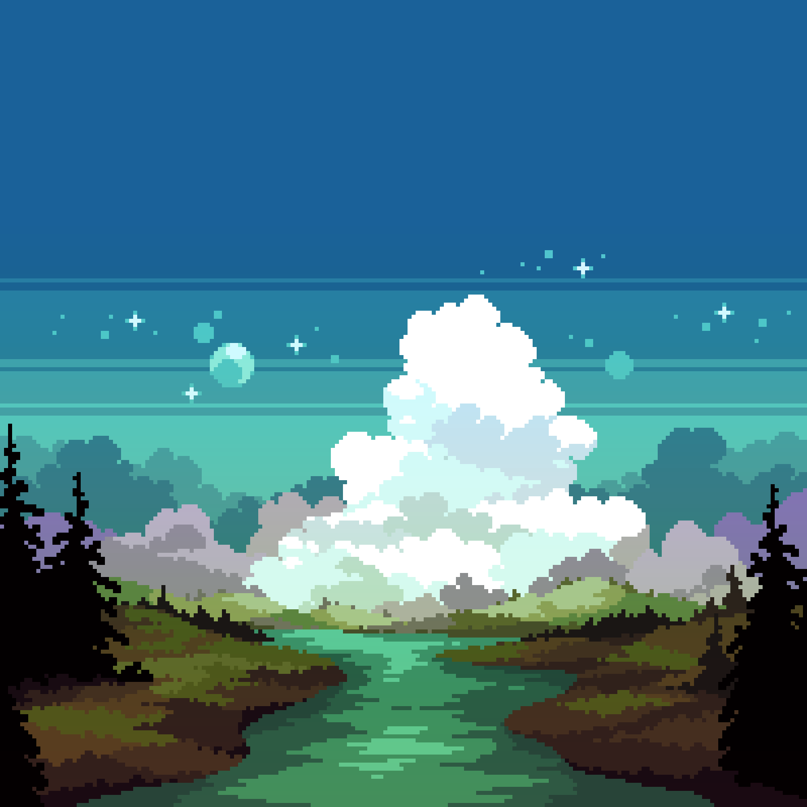 Pixel Art Fantasy Landscape Desktop Wallpaper