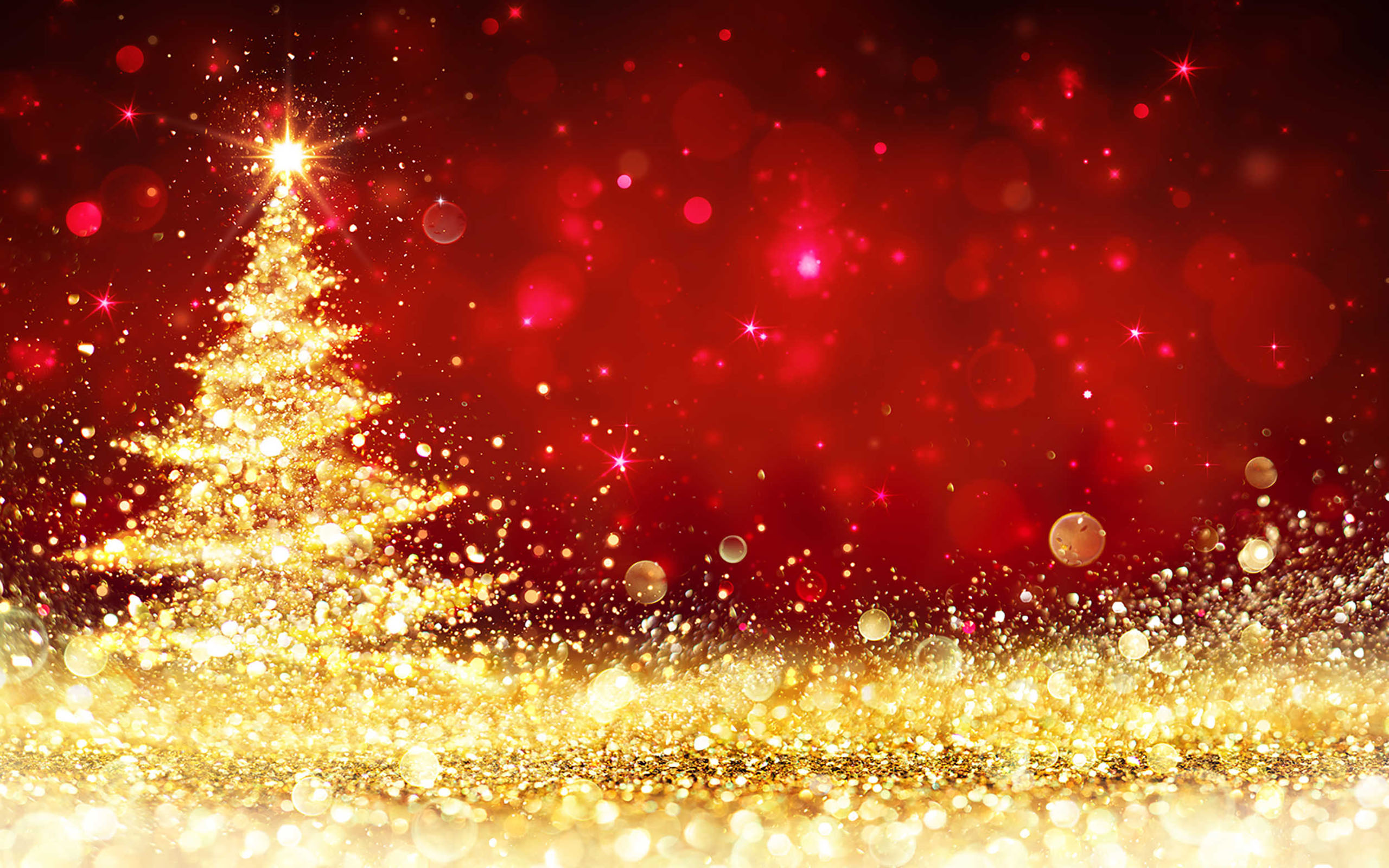 Christmas Tree Red Gold Christmas Background Image, Wallpaper13.com