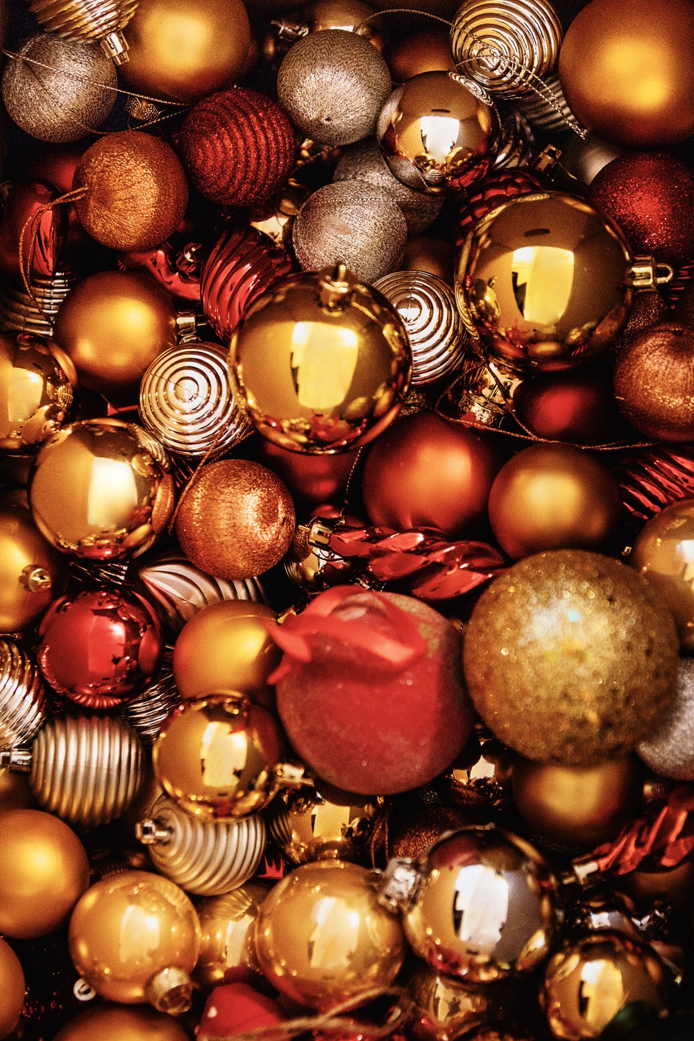 gold and red baubles on red and gold baubles photo