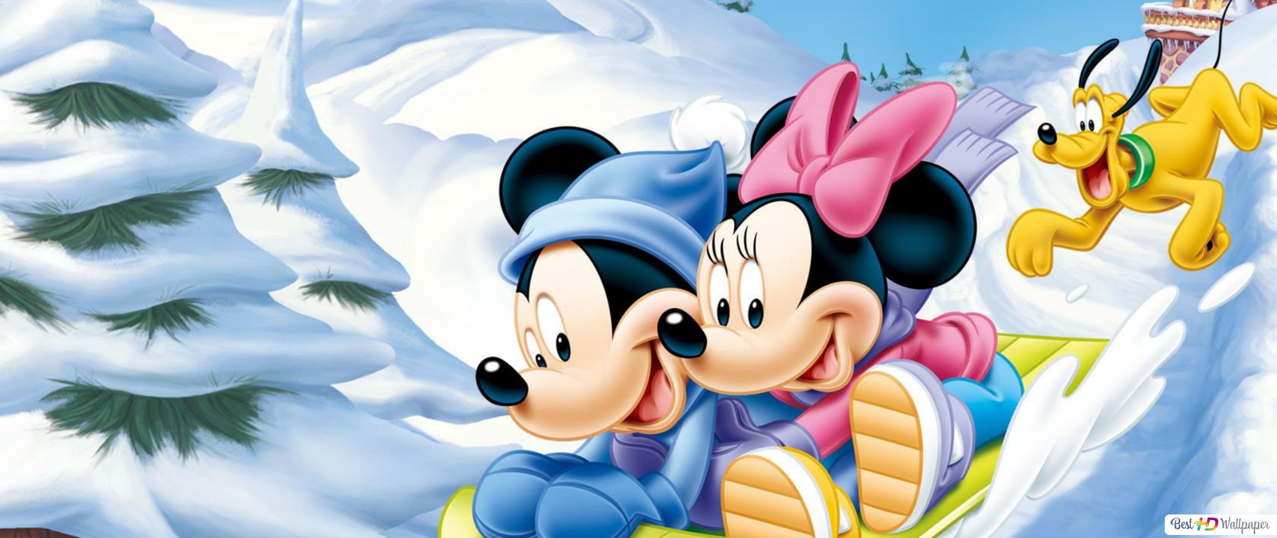 Disney, mickey mouse, minnie mouse, pluto, snow HD wallpaper download