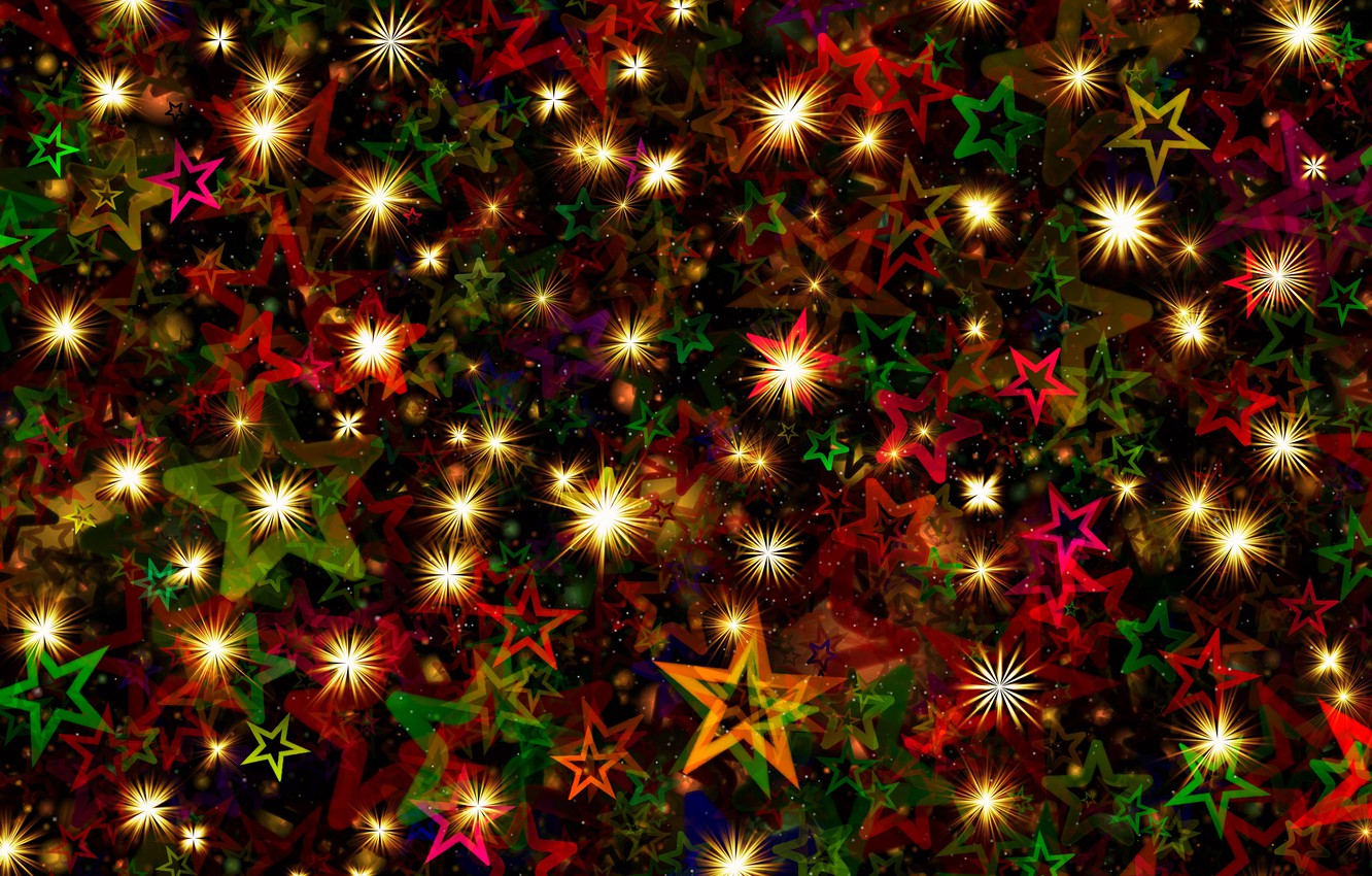 Wallpaper stars, lights, lights, the dark background, holiday, Shine, texture, green, Christmas, red, New year, stars, a lot, gold image for desktop, section текстуры