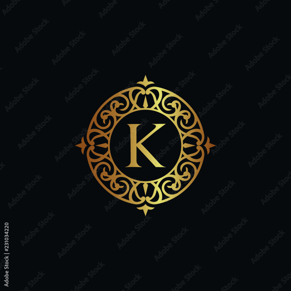 Vintage old style logo icon golden. Royal hotel, Premium boutique, Fashion logo, restaurant logo, VIP logo. Letter K logo, Premium quality logo. Stock Vector