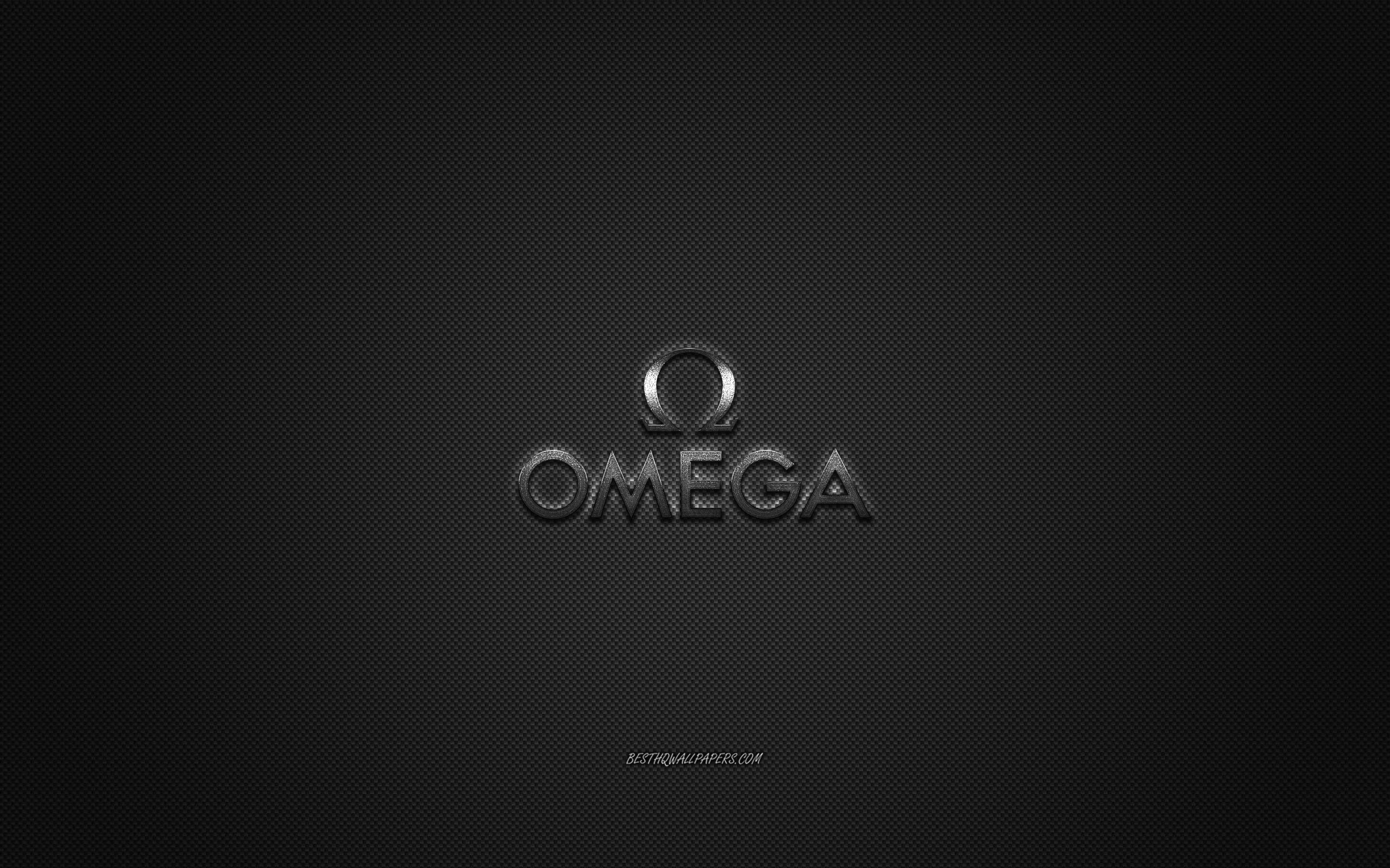 Download wallpaper Omega logo, metal emblem, apparel brand, black carbon texture, global apparel brands, Omega, fashion concept, Omega emblem for desktop with resolution 2560x1600. High Quality HD picture wallpaper