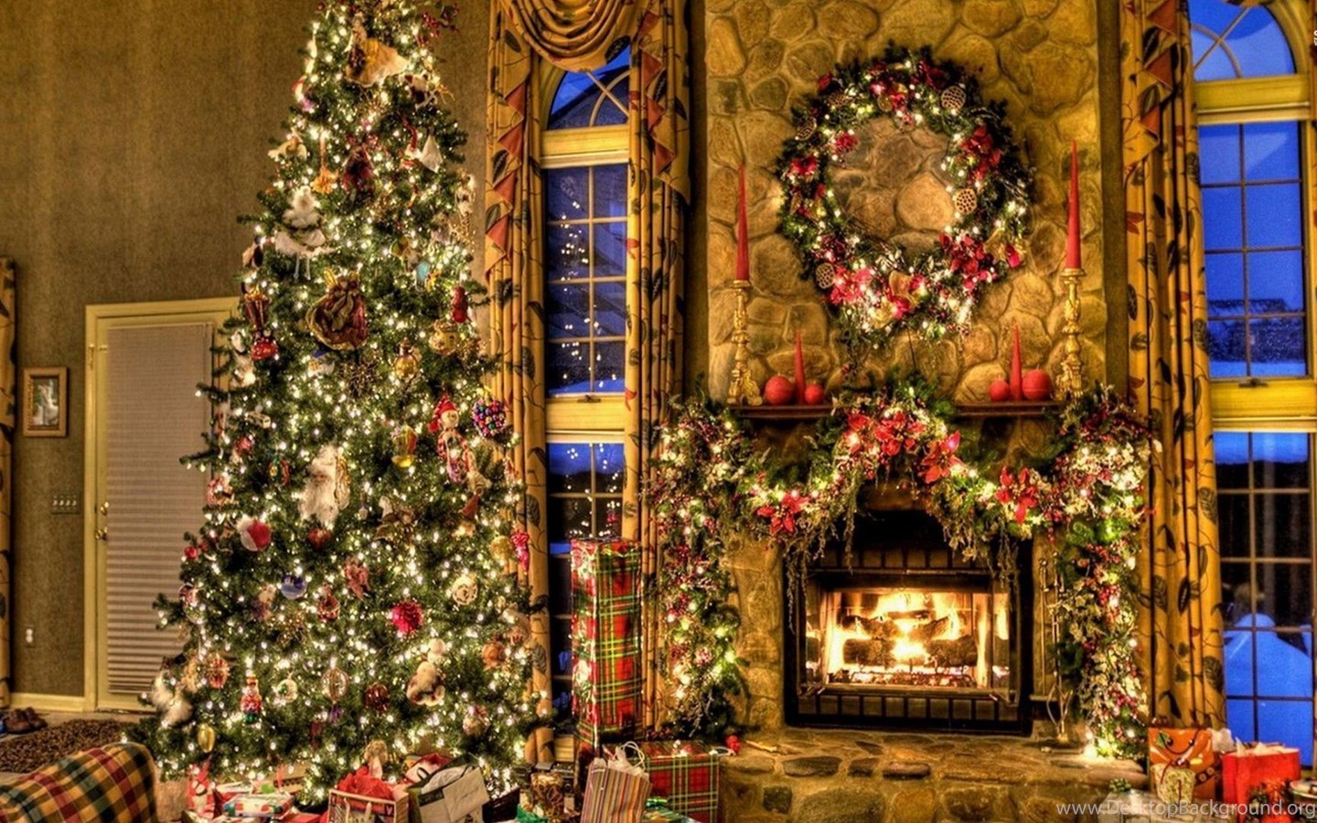 Beautiful Christmas Tree By The Fireplace Wallpaper Holiday. Desktop Background