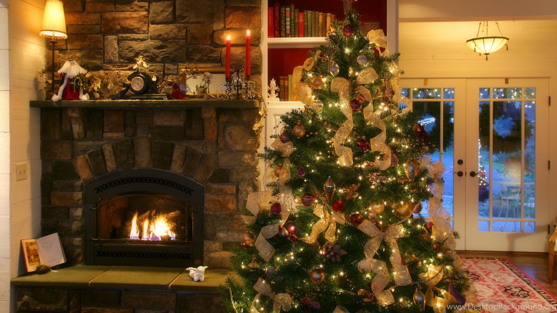 Top Christmas Tree Fireplace Furniture Wallpaper Desktop Background