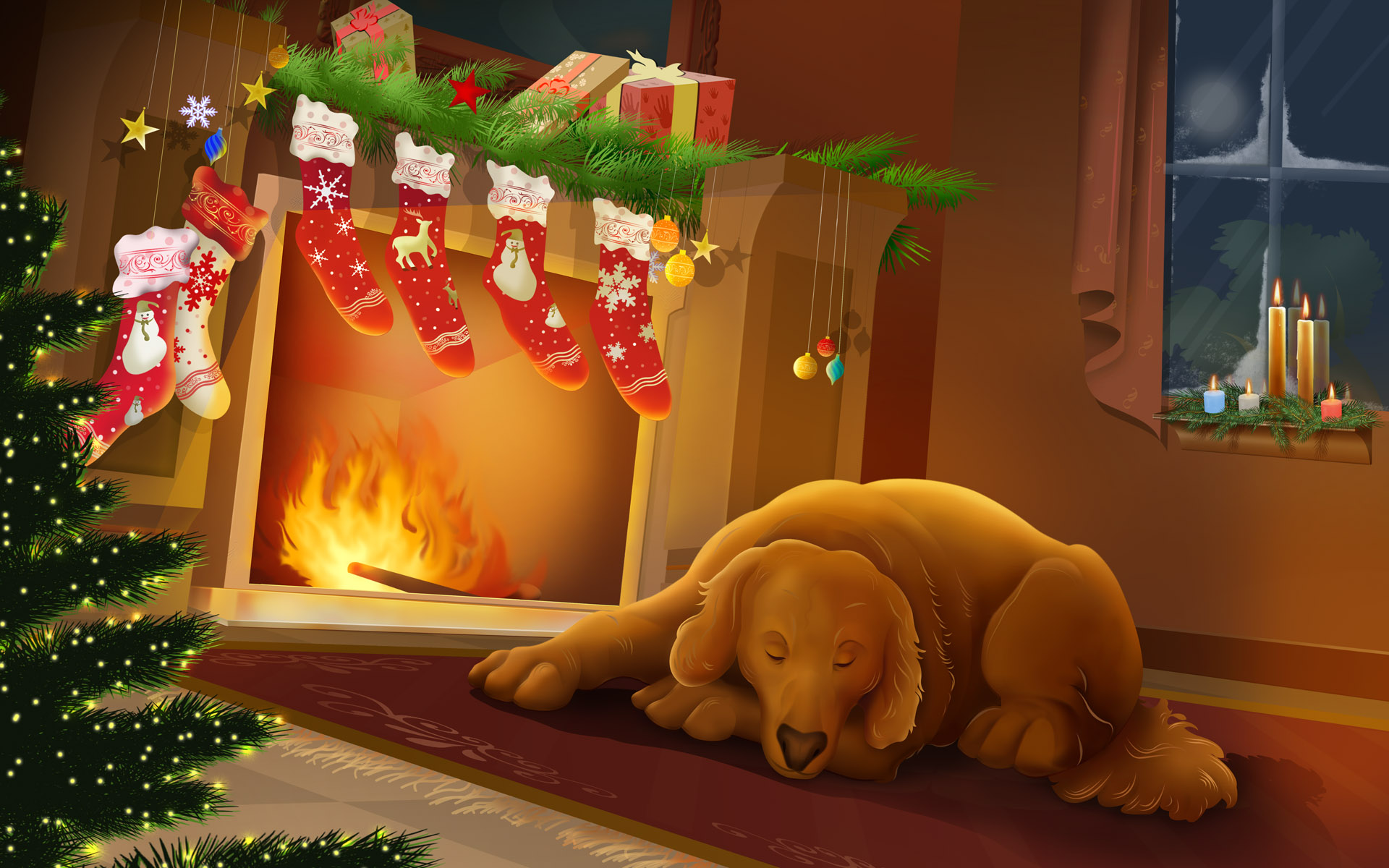 Dog Fireplace Christmas