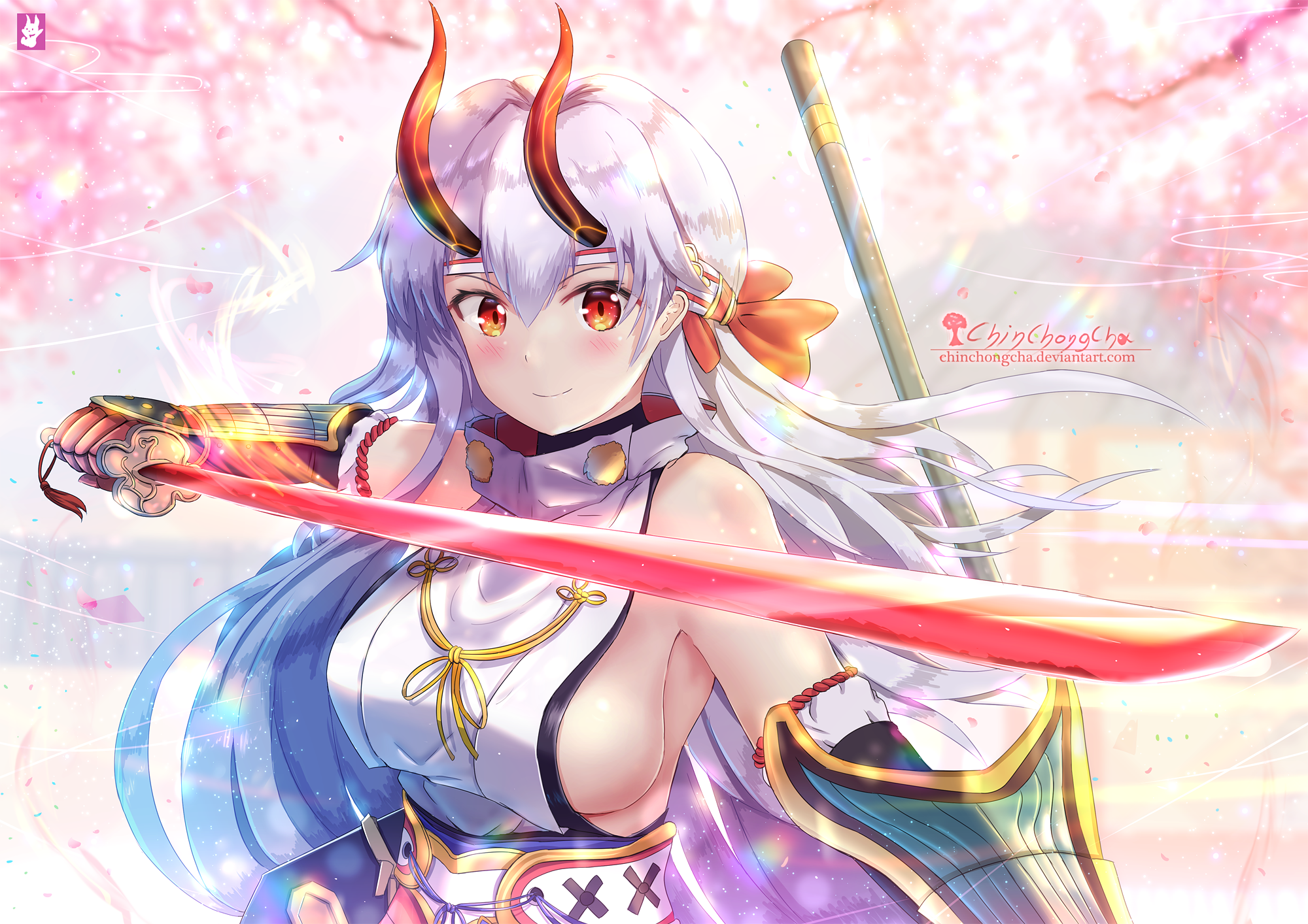 Wallpaper, Fate Grand Order, horns, Japanese clothes, sword, Tomoe Gozen Fate Grand Order 2000x1414