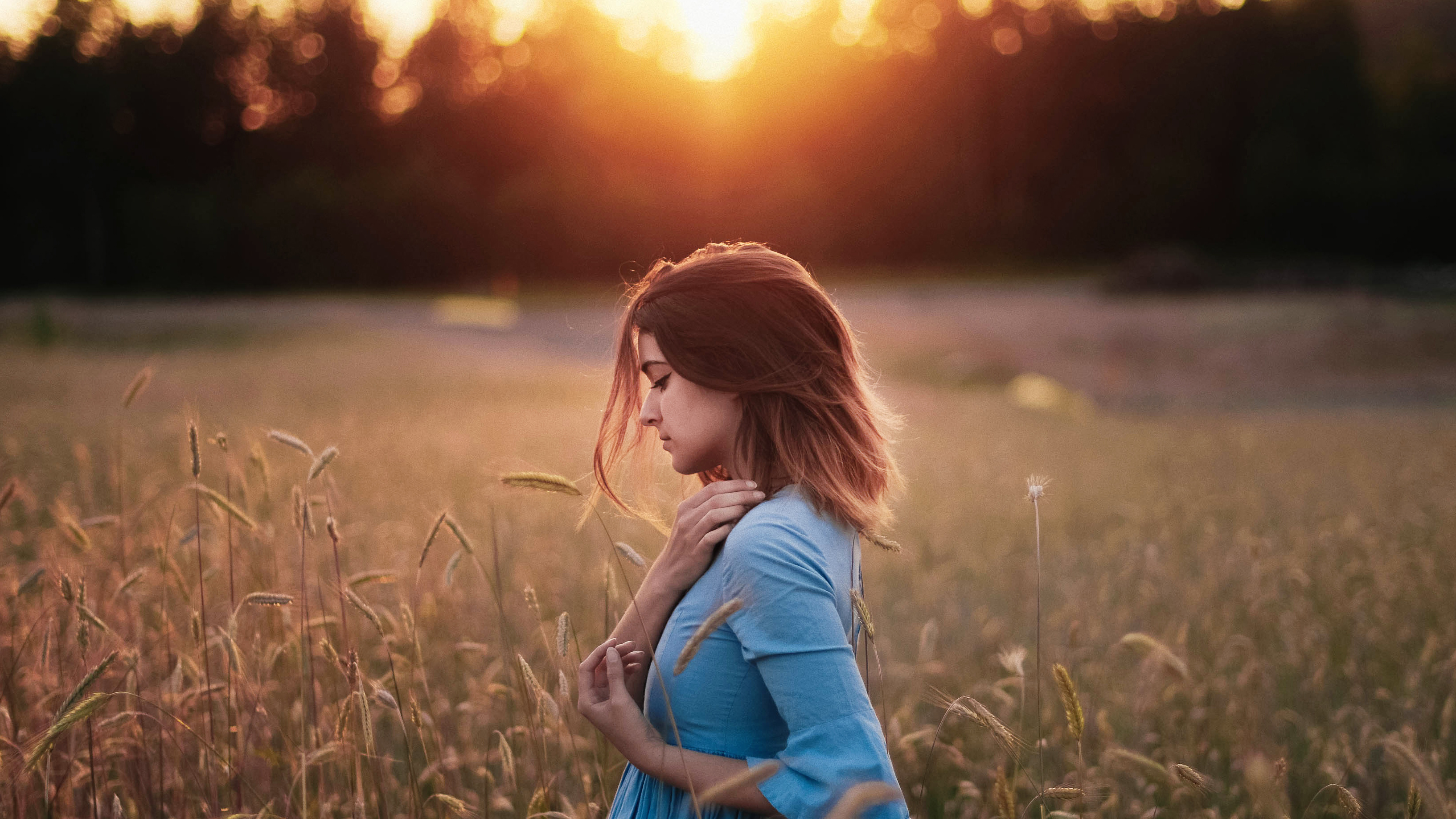 Girl Standing In Corn Field Sunset Evening 4k Laptop Full HD 1080P HD 4k Wallpaper, Image, Background, Photo and Picture