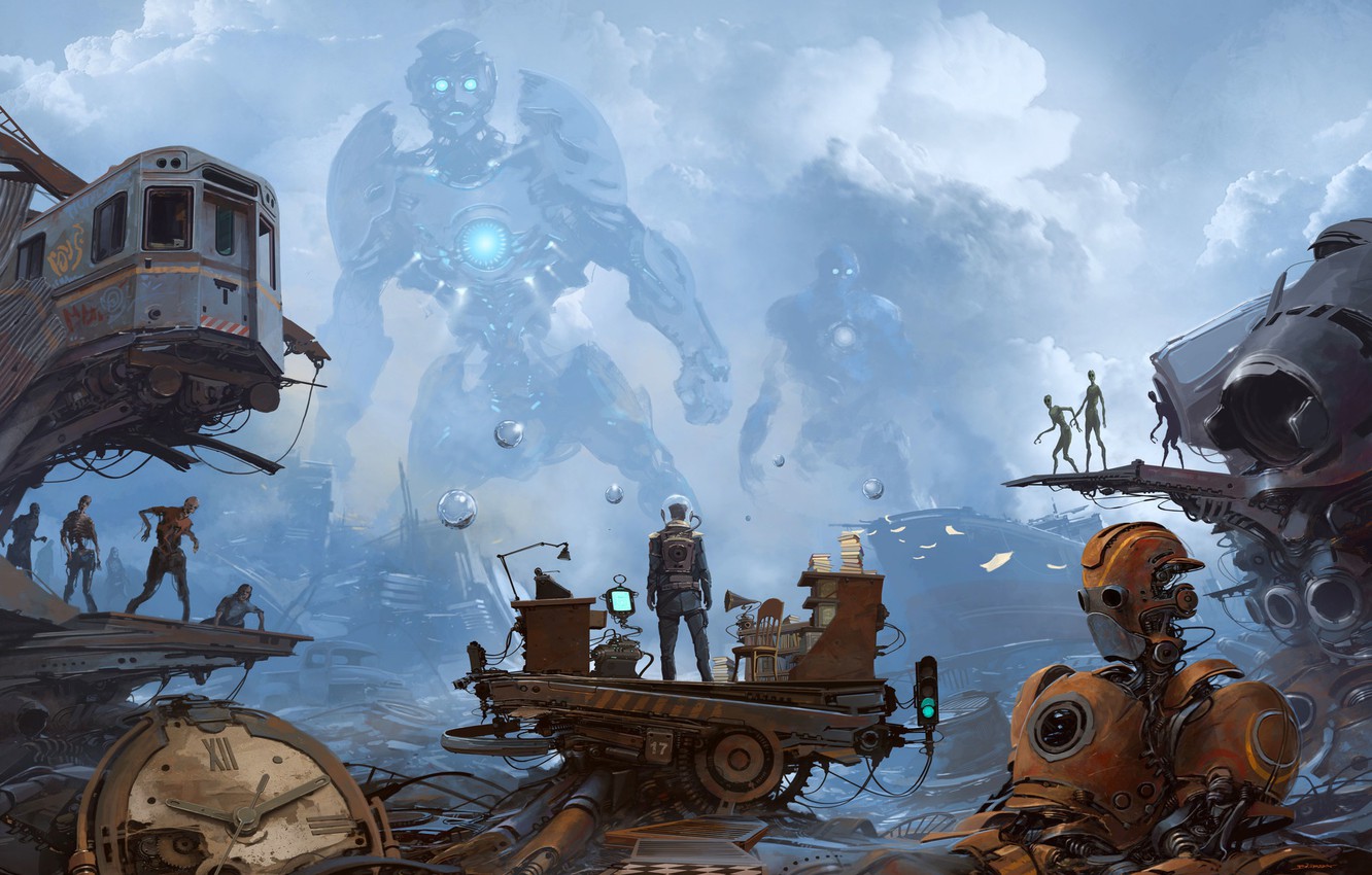 Wallpaper bubbles, watch, robot, giant, Epiphany sci fi image for desktop, section фантастика