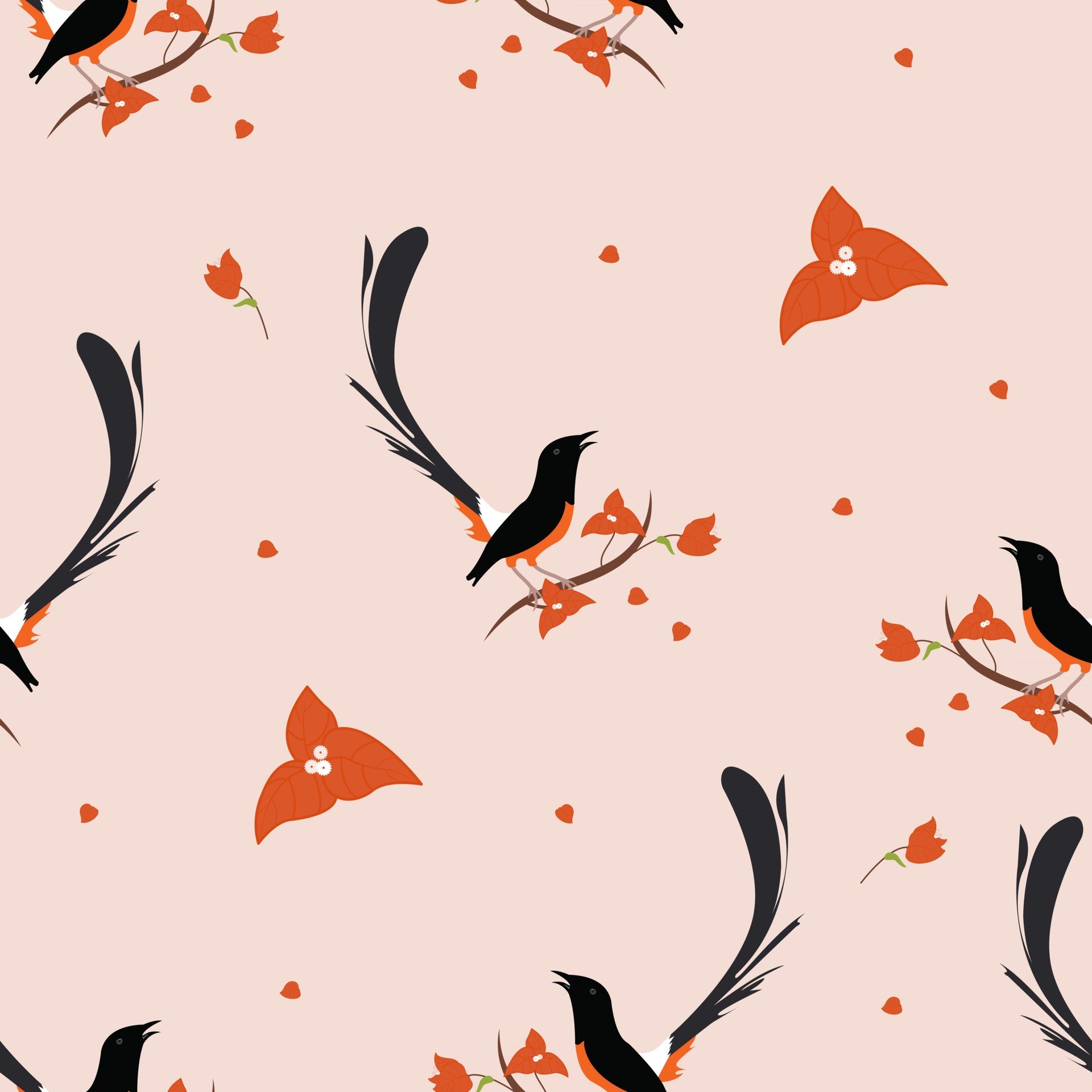 Medan White Rumped Shama Seamless Pattern