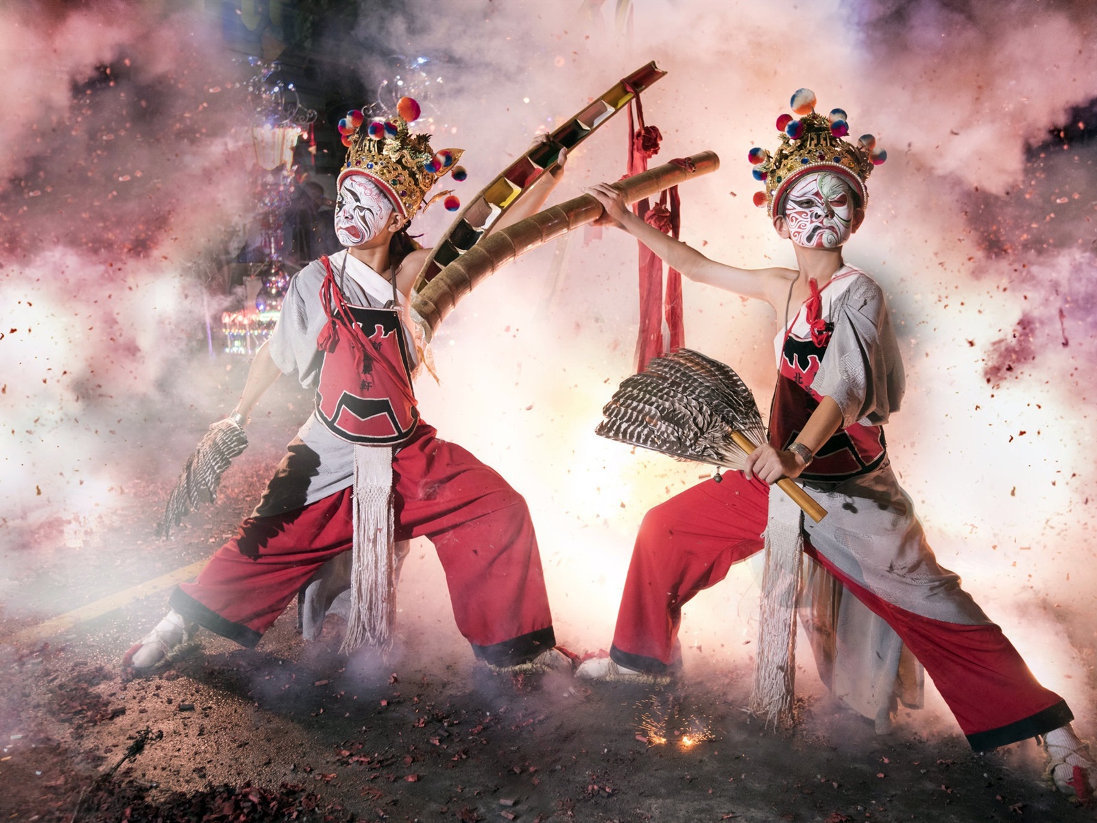 Wallpaper Chinese culture, dance, mask, firecracker 1920x1200 HD Picture, Image