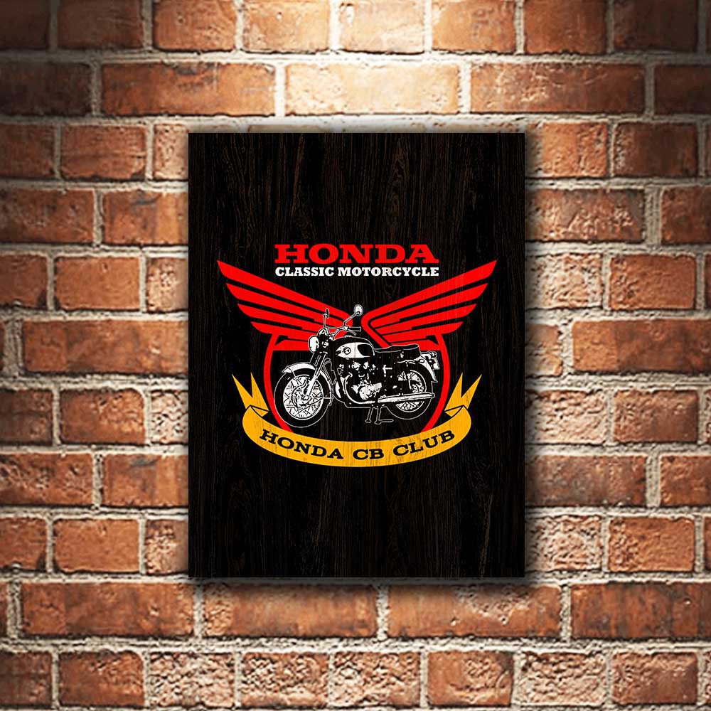 Honda CB Motor Klasik Poster Kayu Dekorasi Pajangan Dinding Bingkai Foto Walldecor Wallpaper
