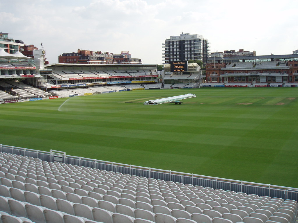 View over Lord's pitch. Lord's cricket ground, London, Augu