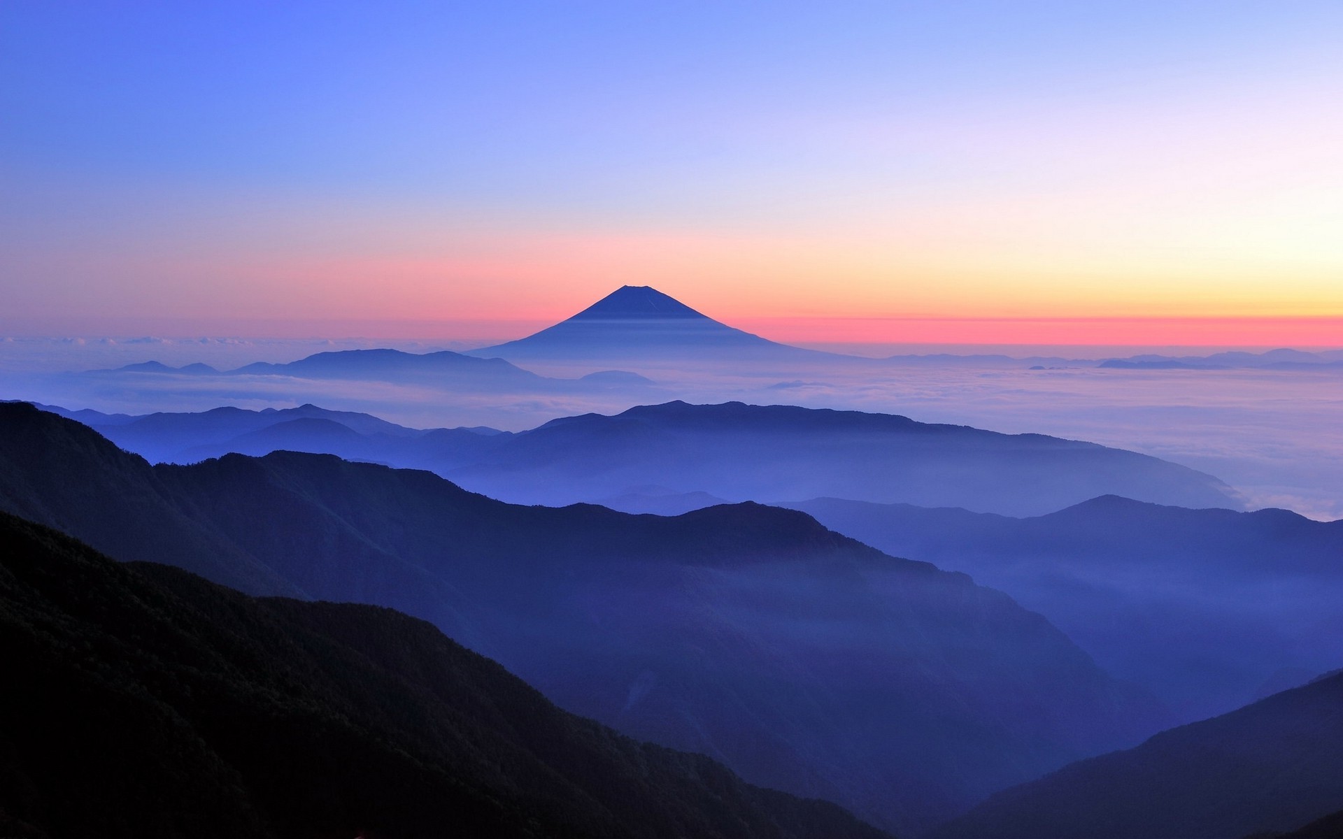 Wallpaper, 1920x1200 px, blue, Japan, landscape, mist, mountain, nature, sunrise 1920x1200
