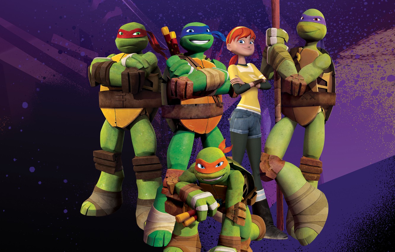 Wallpaper Green, TMNT, Raphael, Leonardo, Donatello, Teenage Mutant Ninja Turtles, Michelangelo, Animation, Weapons, TV Series, Characters, Nicktoon, Group Pose, Nickelodeon, 3D Cartoon, CGI image for desktop, section фильмы