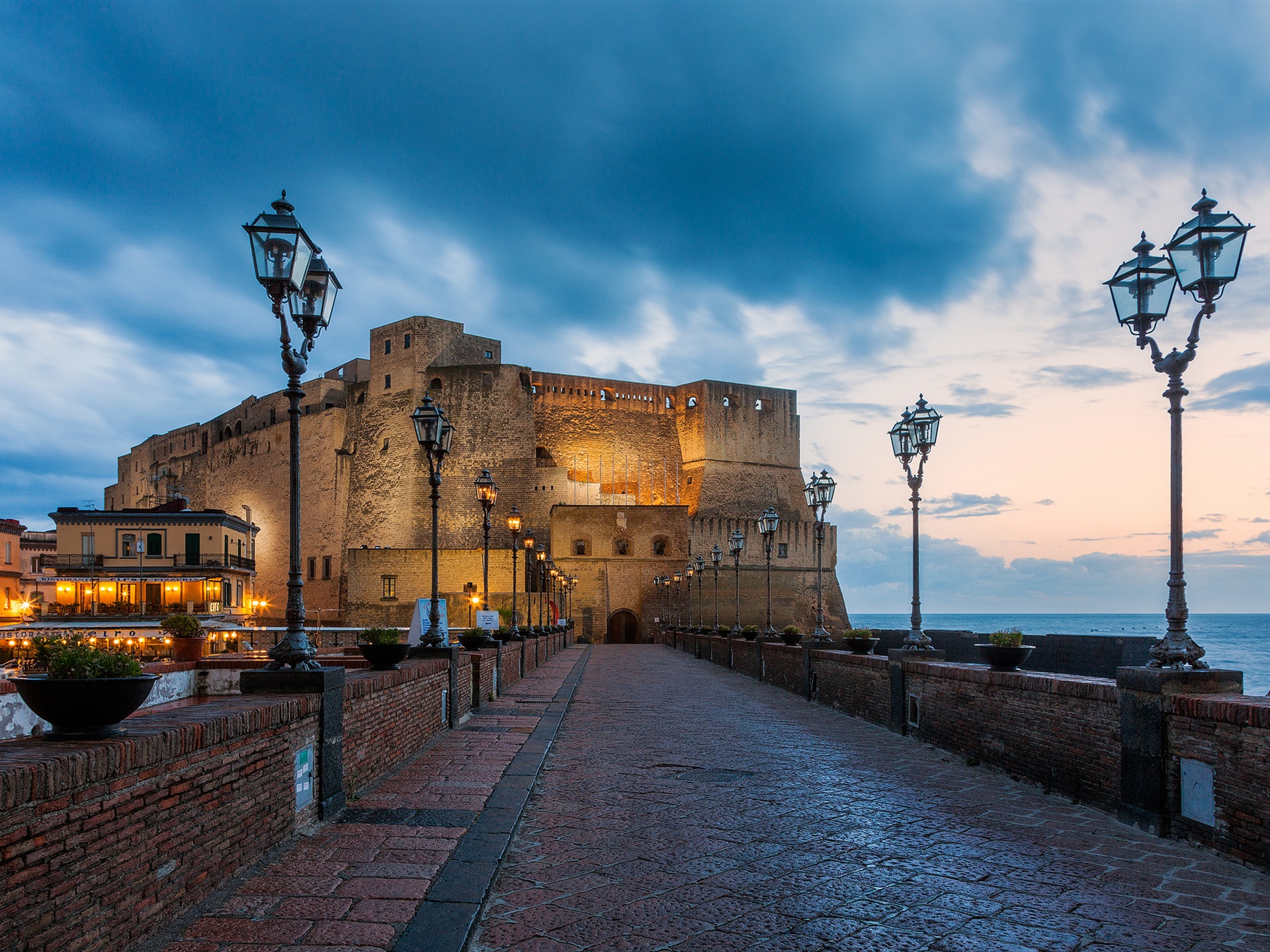 Wallpaper Napoli, Italy, buildings, bridge, lights, night 1920x1440 HD Picture, Image