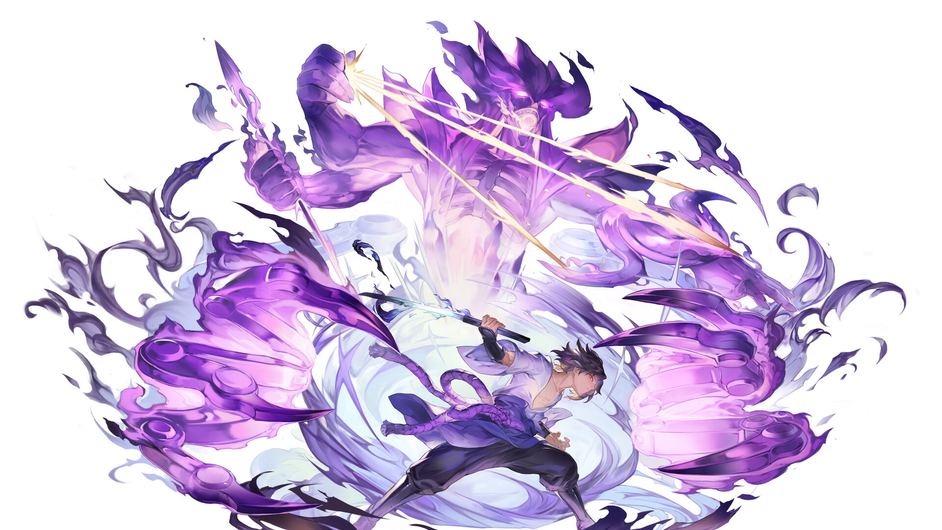 Sasuke Uchiha In Purple White Background HD Naruto Wallpaper