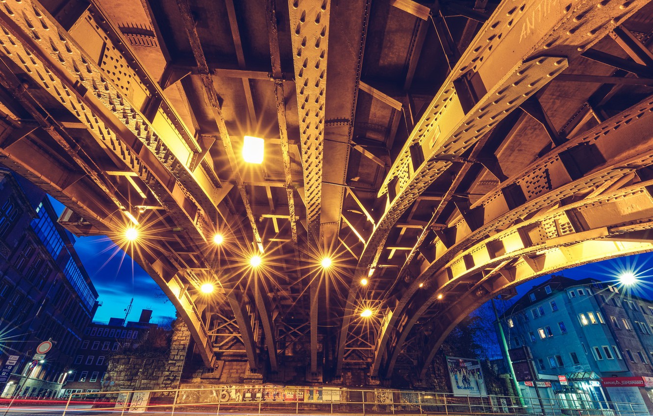Wallpaper bridge, Steel snapper, railway underpass, Bochum image for desktop, section город