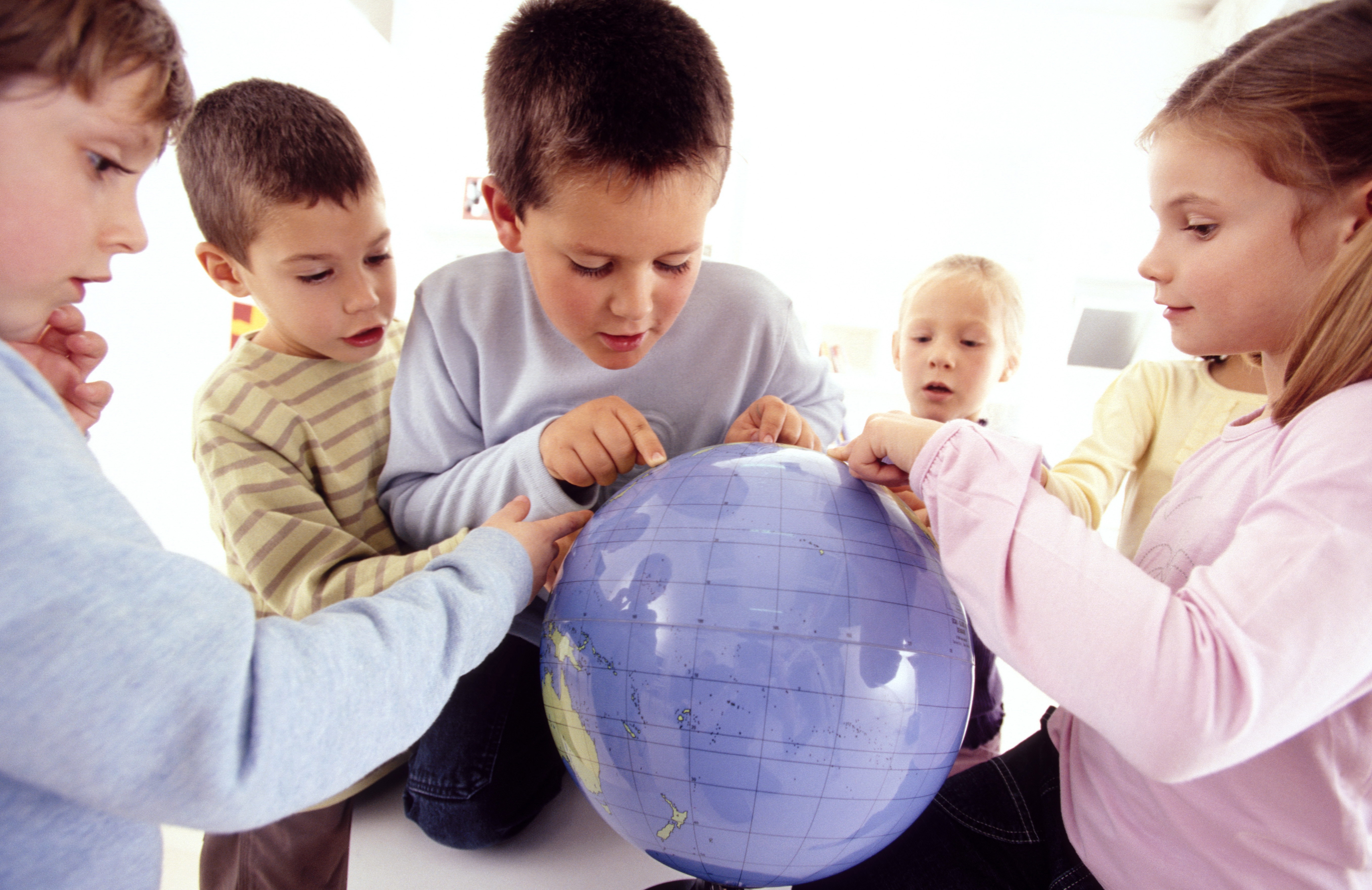 Wallpaper, school children, boys, girls, globe, geography 5425x3520